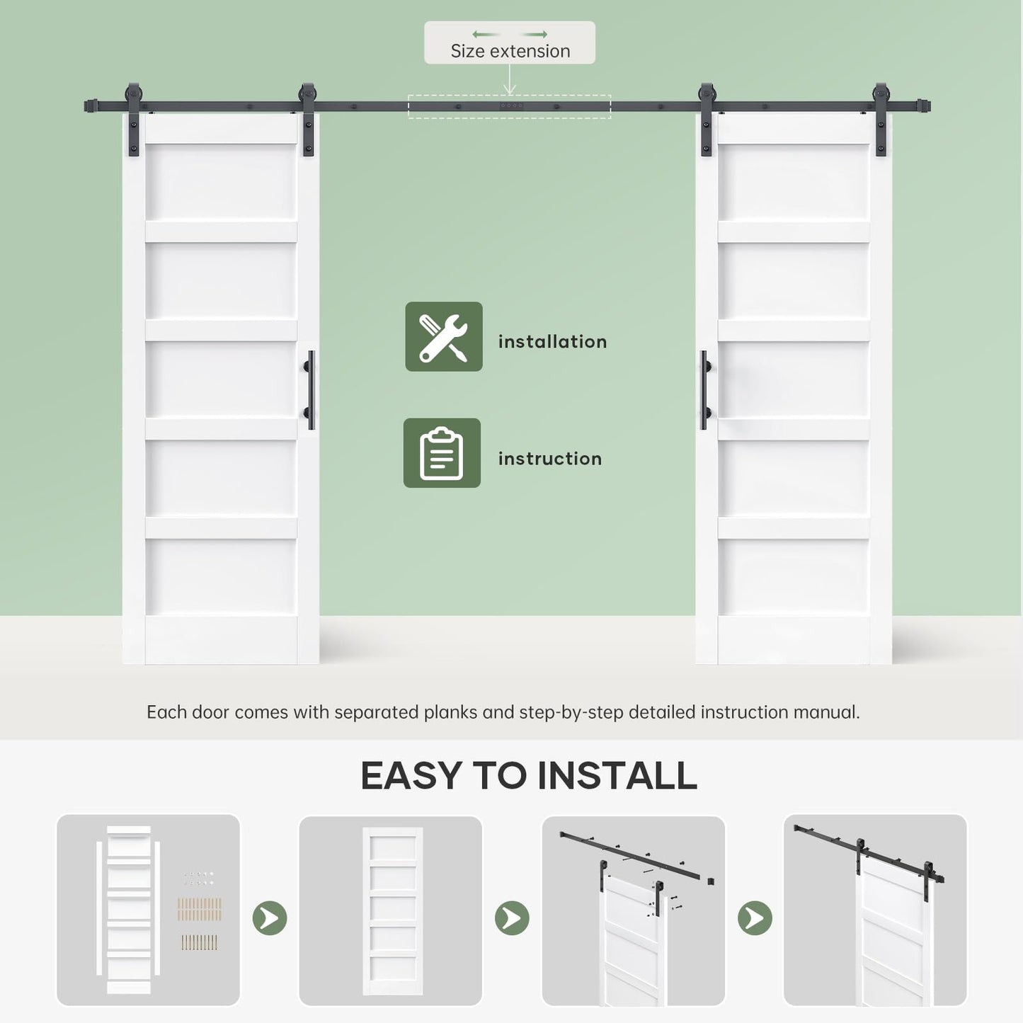 ROYMELO Double 32x84 Inch White Sliding Barn Door Slab with 5.5ft Hardware Kit Included