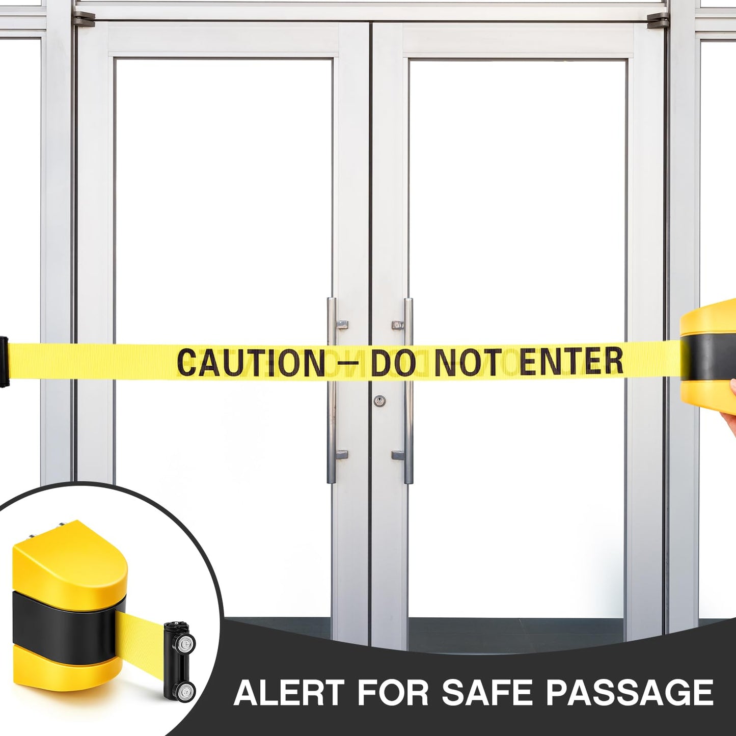Barydat 4 Pcs 16.4 ft Magnetic Retractable Wall Mount Barrier, Crowd Control Safety Belt with ABS Case for Grocery Retail Store Stadium (Caution Do Not Enter,Yellow)