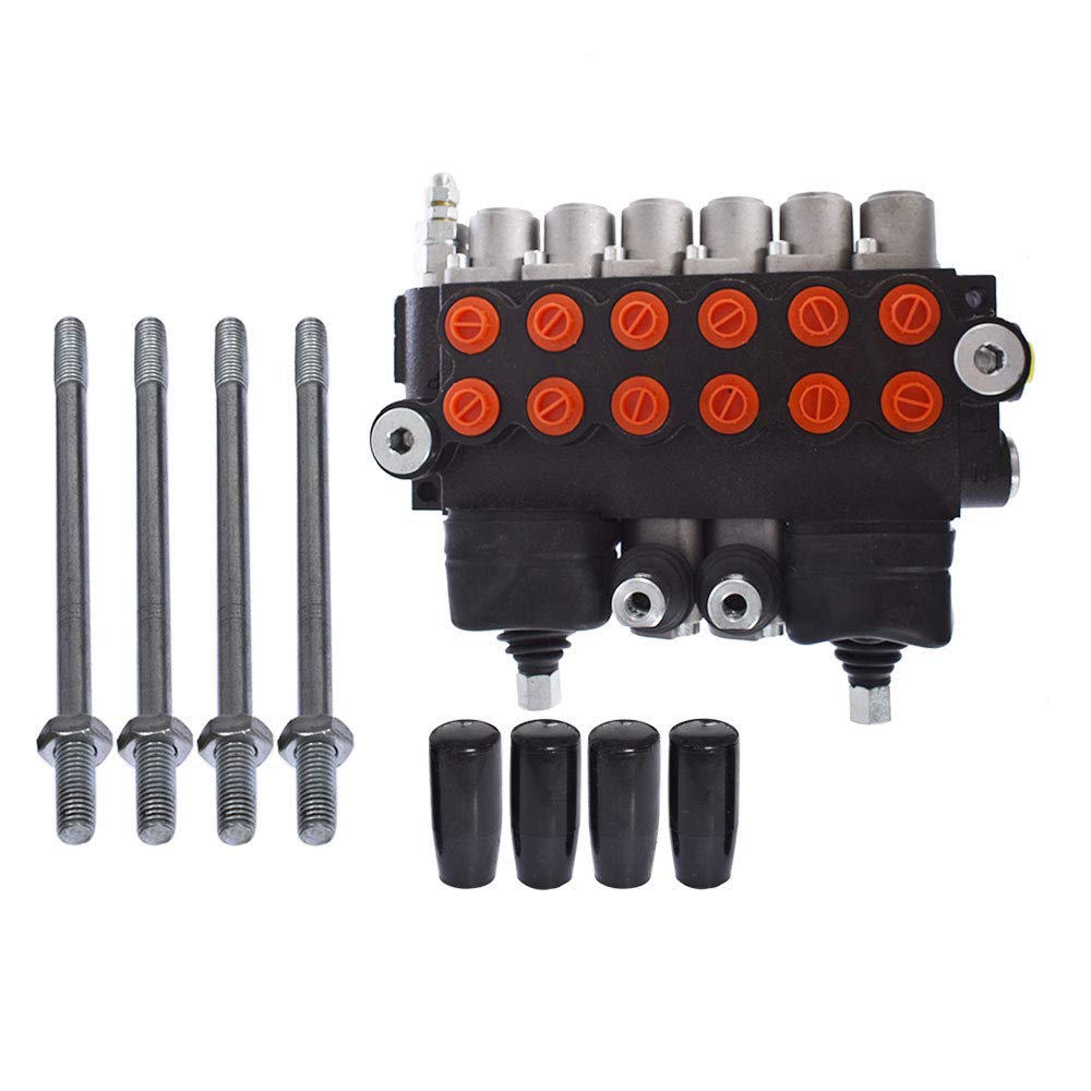 findmall 6 Spool 11GPM 3625PSI Hydraulic Directional Control Valve with 2 Joystick, SAE Ports Double Acting Valve for Small Tractors, Tractors, Loaders, Log Splitter