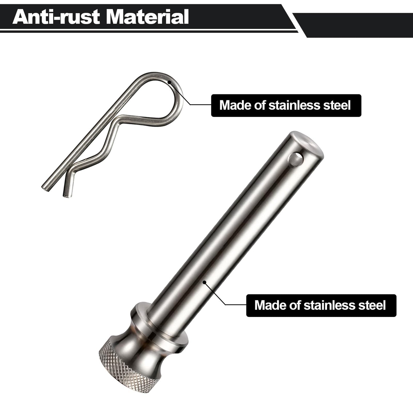 TOPSHINE Stainless Steel Trailer Hitch Pin and Clip, 5/8 Inch Diameter, Fits 2"&2.5" Receiver (1 Pack)