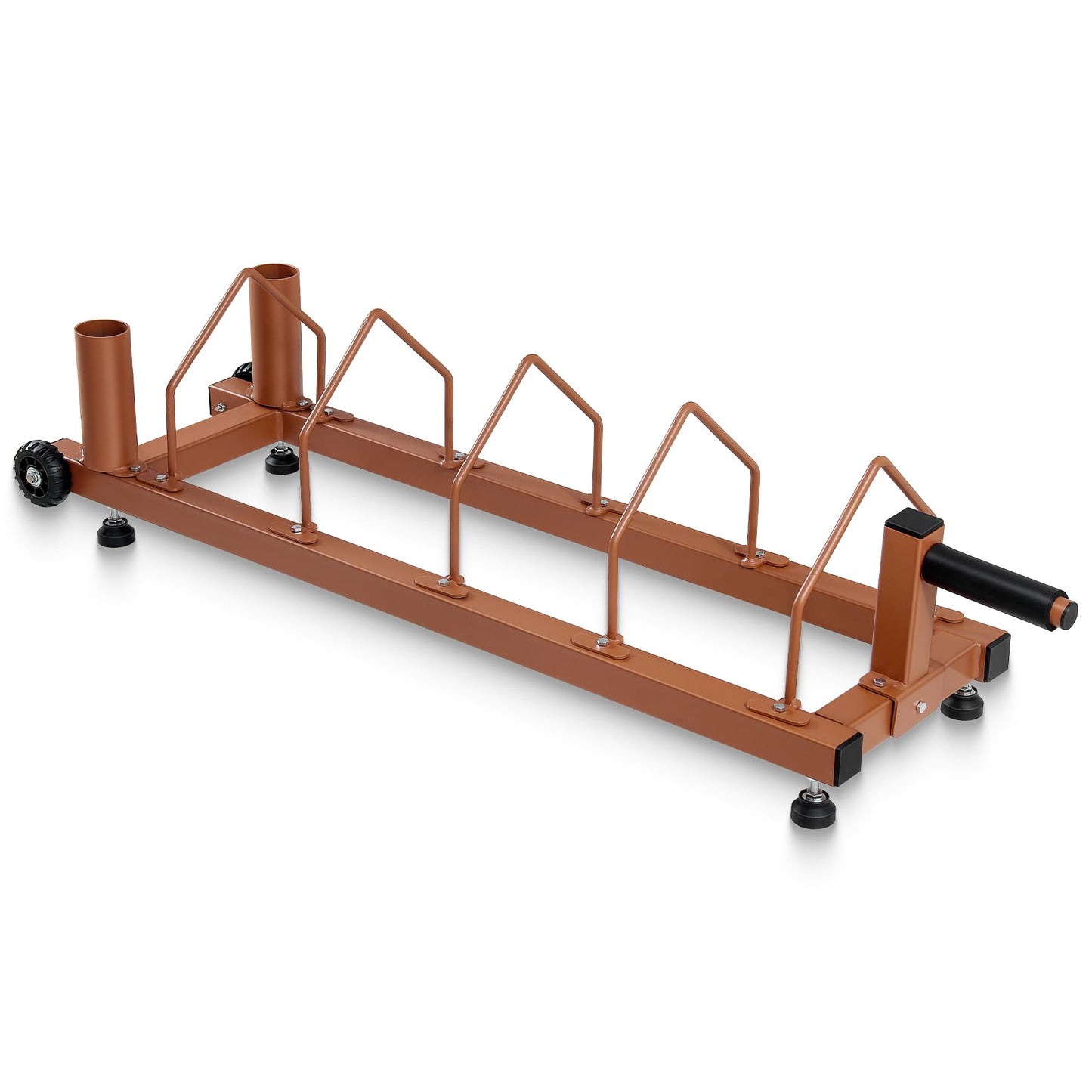 Olympic Barbell Plate Organizer with Steel Frame for home or gym,Horizontal Plate with Handle and Wheels, 300LBS Capacity, Brown