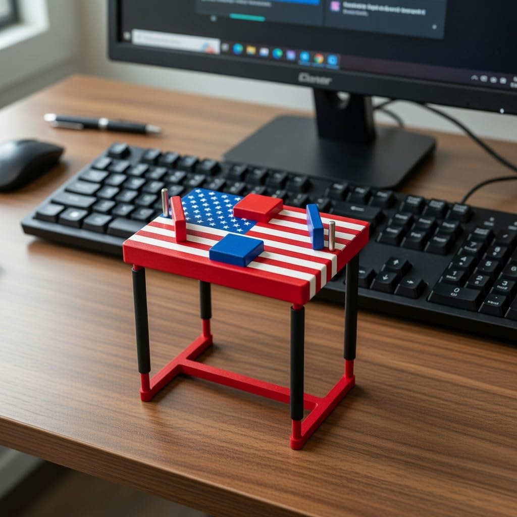 Mini Arm Wrestling Table – 1:10 Scale DIY Model Kit (Ages 14+) | Build-It-Yourself Assembly Set with Magnetic Adjustable Pads | Collectible Display for Arm Wrestling Fans (USA Flag)