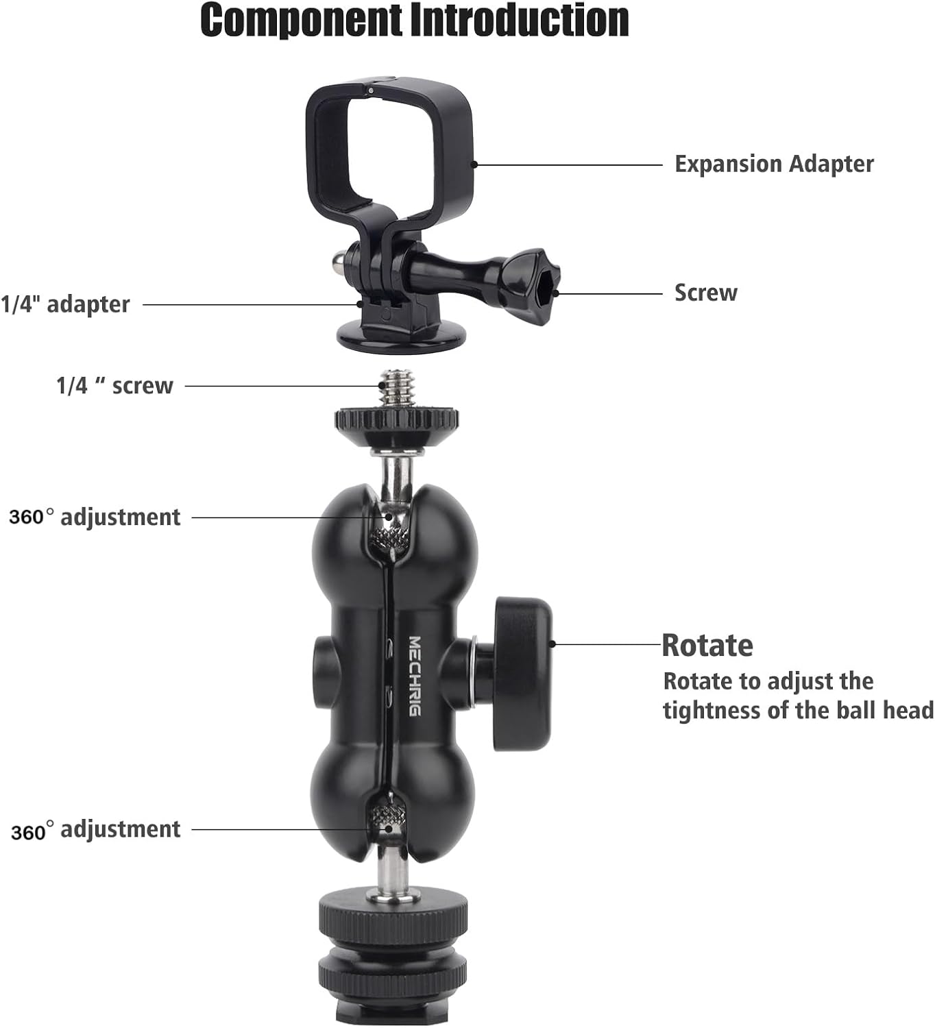 Mechrig 3,Ajustable 360Ball Setup Cold Shoe Mount Expansion Adapter for DJI Osmo Pocket Head for DSLR Hot Shoe