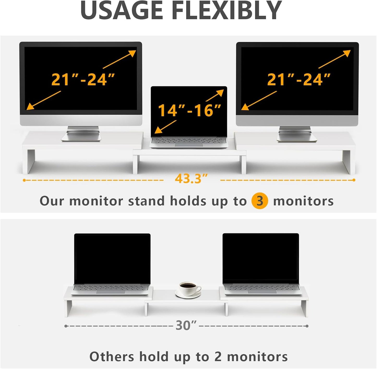 2 43.3" TAVR Furniture Dual Monitor Stand Riser, Computer Monitor Stands for Monitors, Extra Long Multifunctional