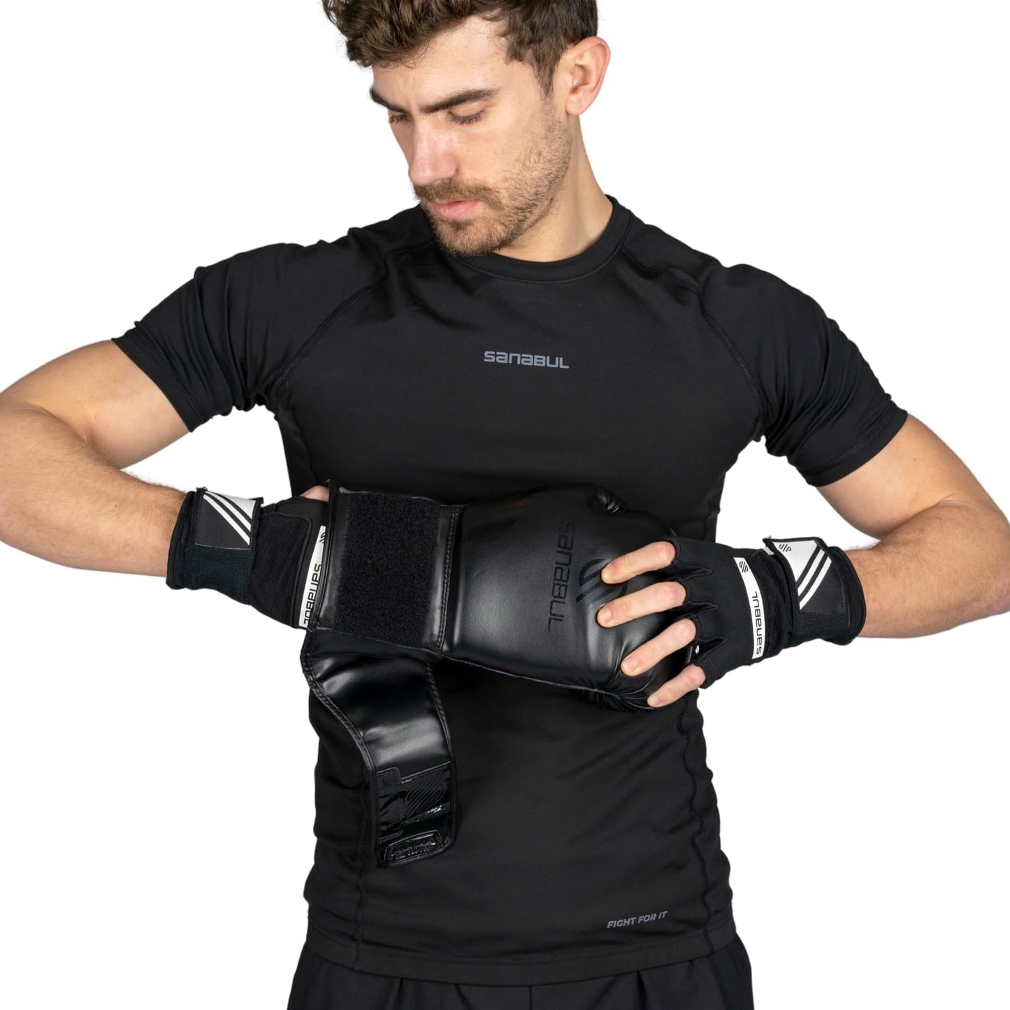 Sanabul Gel Boxing Hand Wraps for Men & Women Muay Thai MMA Kickboxing Quick Wraps Boxing Inner Gloves Wrist Knuckle Protection, Black/White, L/XL