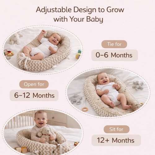 Aila+Aiden Baby Lounger - Organic Cotton Infant Lounger | Reversible & Portable Floor Lounger | Soft Washable Cover - Star Collection (Tan)