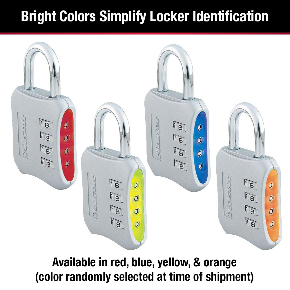 Master Lock Indoor Resettable Combination Locker Lock, 4-Digit Combo Lock for Gym and School Lockers, Colors May Vary, 653D