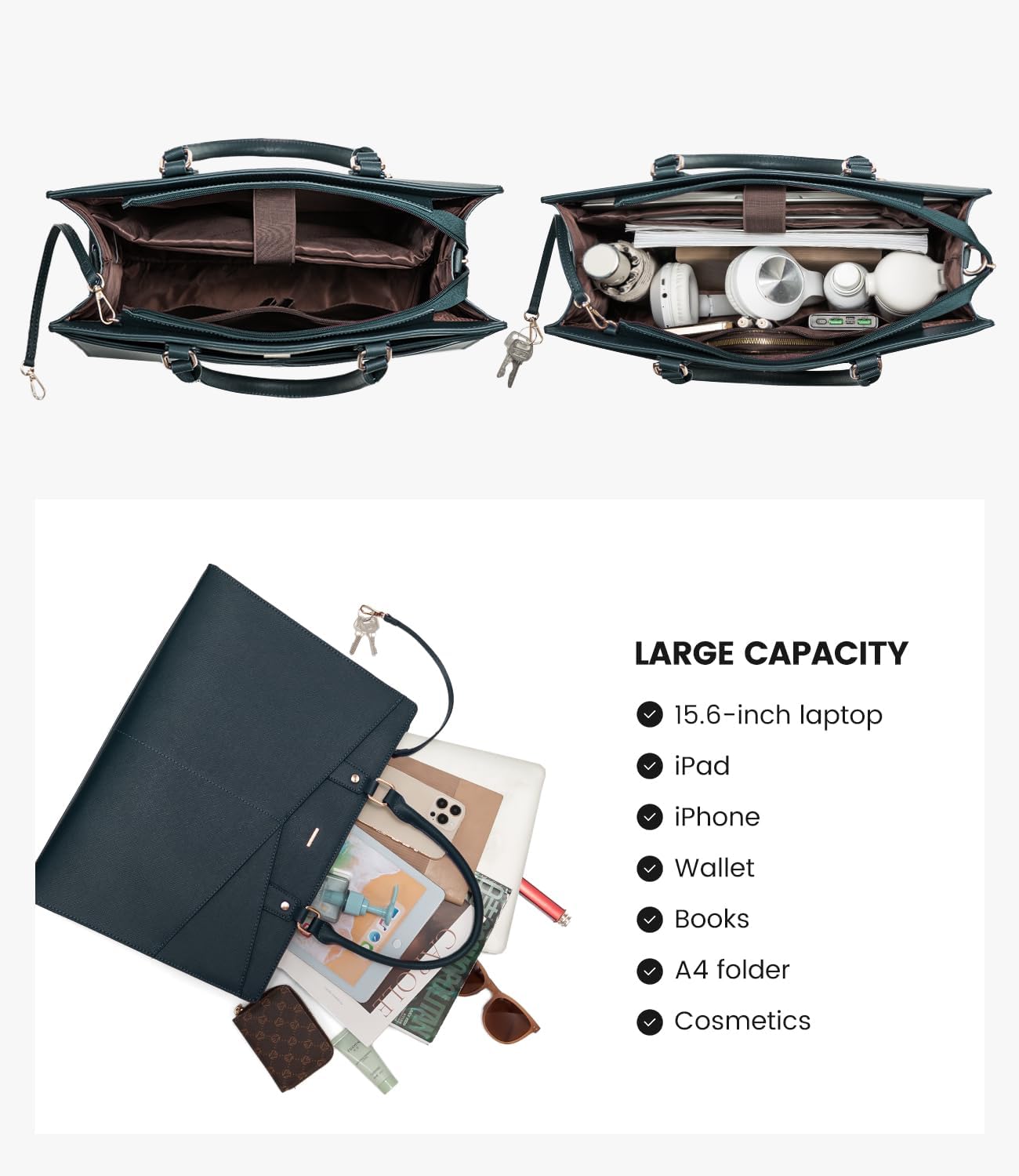 LOVEVOOK 15.6 Inch Laptop Tote Bag for Women, Leather Business Office Work Bag Computer Briefcase with Small Clutch fit