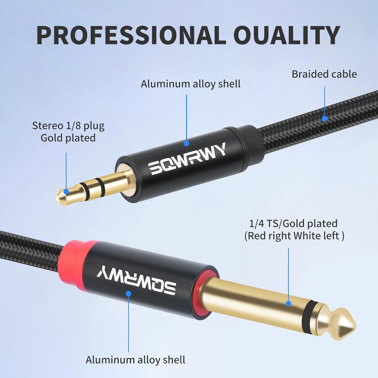 2-Pack 6FT 3.5mm 6.35mm 3.5mm 1/4" TRS to Dual TS Mono Y-Splitter Cable: Connect Stereo Output to Dual Mono Inputs