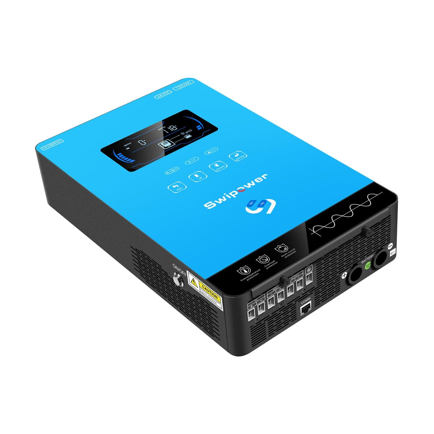 SWIPOWER 4000W Hybrid Solar Inverter 24V DC to 110V AC Pure Sine Wave, 6.25" Touch LCD with Glass Top, 140A MPPT Charge Controller, Home RV Cabin Use, Battery-Less/Lithium/AGM Compatible