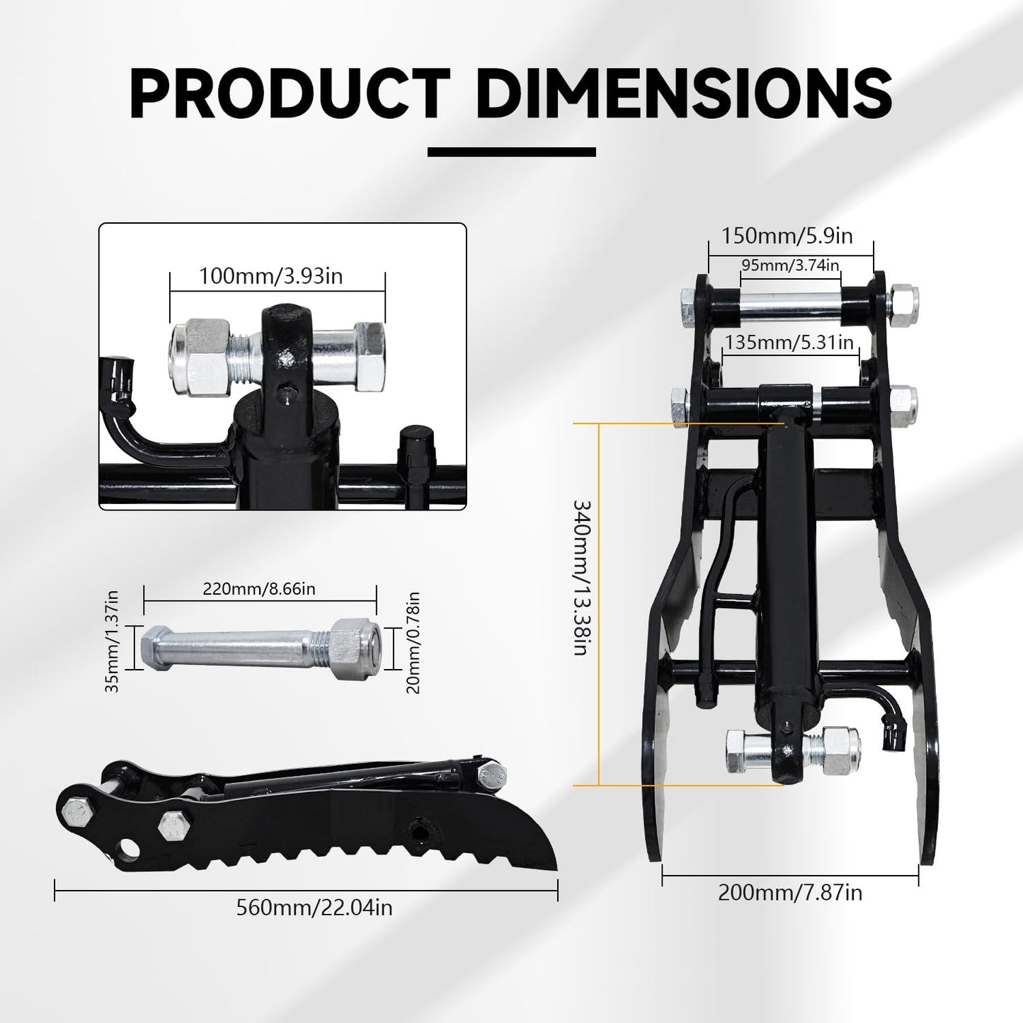 Hydraulic Thumb Holder for Small Excavator Attachments, Metal Grab Thumb Holder with 2*M14 Hose, for Single Hole Hydraulic Thumb Holder, no L-Bracket, with 2* M14-M16 Converter