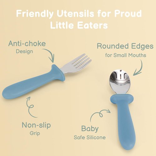 Eascrozn Toddler Utensils - 6 Pack Kids Silverware Set with Silicone Handles | Safe 18/8 Stainless Steel