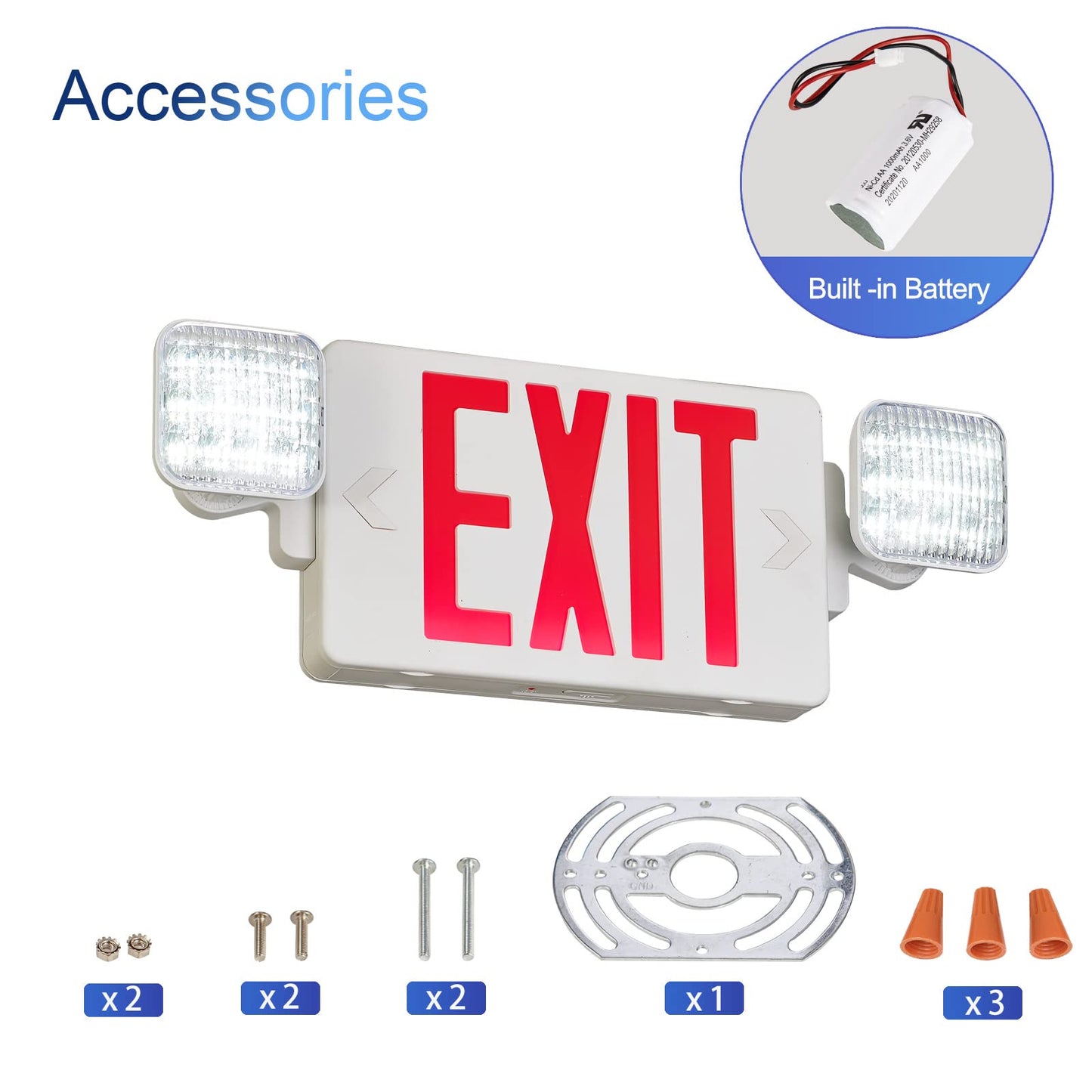 GZRUIYANG Exit Sign with Emergency Lights Red, LED Emergency Exit Light with Battery Backup, UL 924 Certified, AC 120/277V, Commercial Emergency Lights Combo for Business - 1 Pack