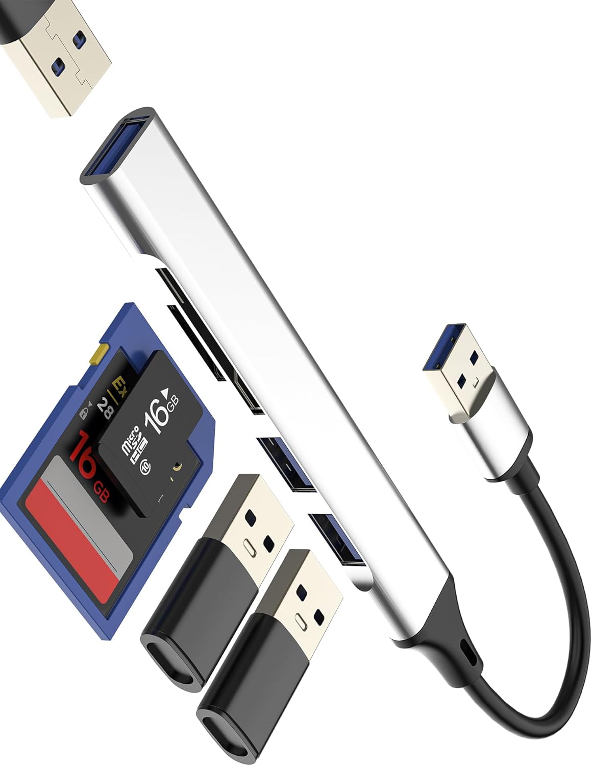 Kefiany (5in1) 3.0 USB Hub SD Card Reader PC Micro SD Adapter Docking Station Computer Laptop Memory External Camera TF