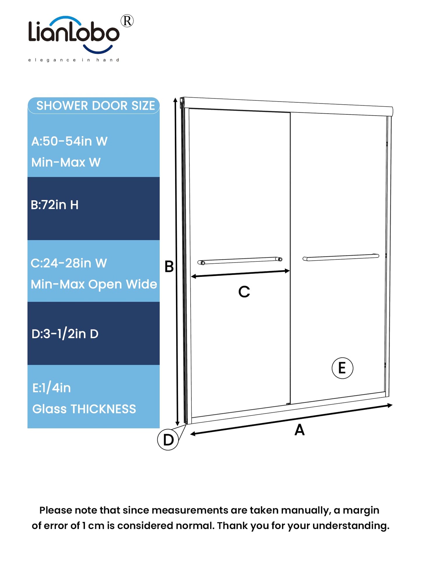 Glass Shower Door, 50-54" W x 72" H Sliding Shower Door, Aluminum Semi-Frameless & 1/4"(6mm) Clear Tempered with Explosion-Proof Film Nano Coating Shower Door Fit for Walk in Shower, Chrome Silver