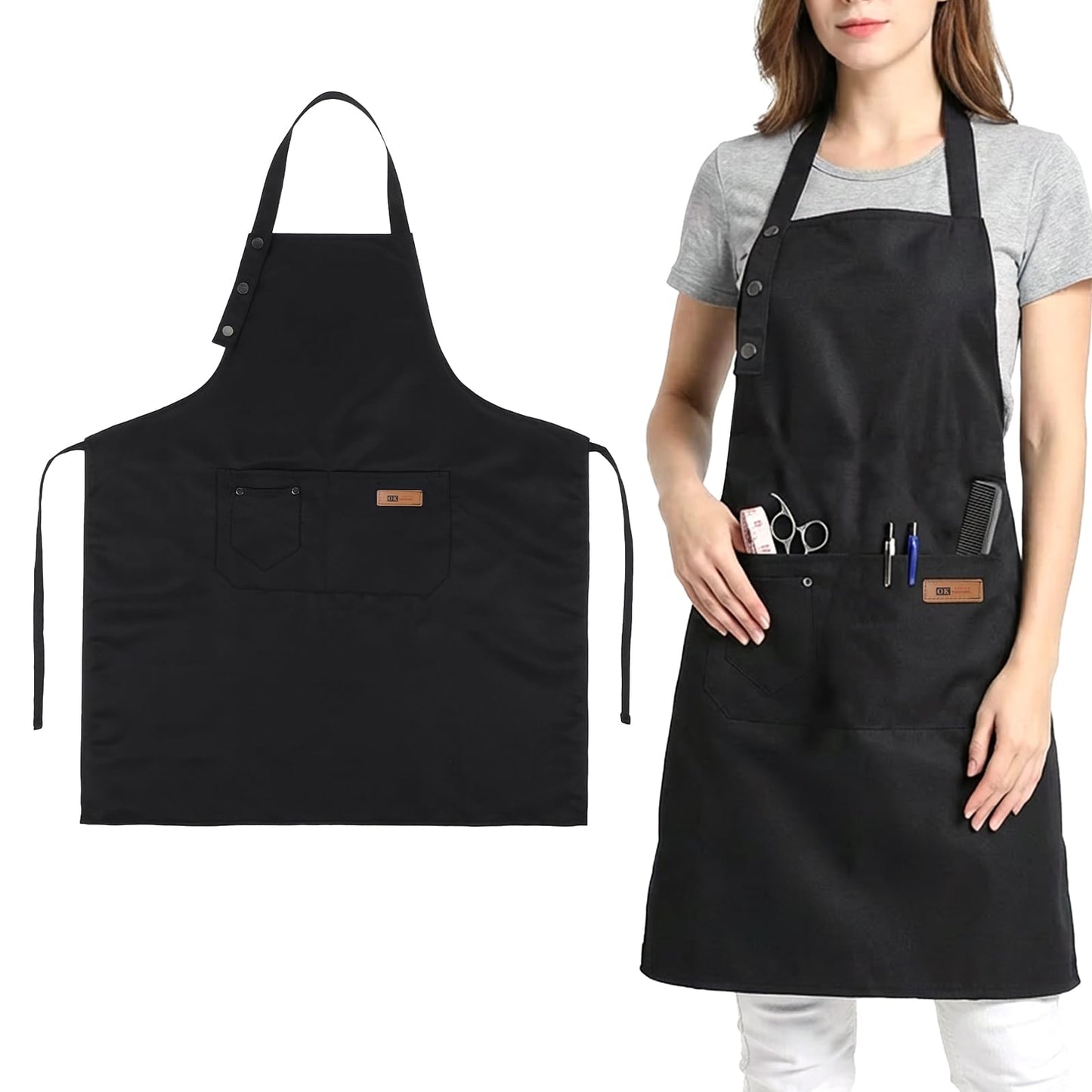 Zyghjort Button Aprons for Women with Pockets, Pottery Aprons Waterproof Chef Cooking Kitchen Apron Artist Painting Garden Chef (M-XXl)