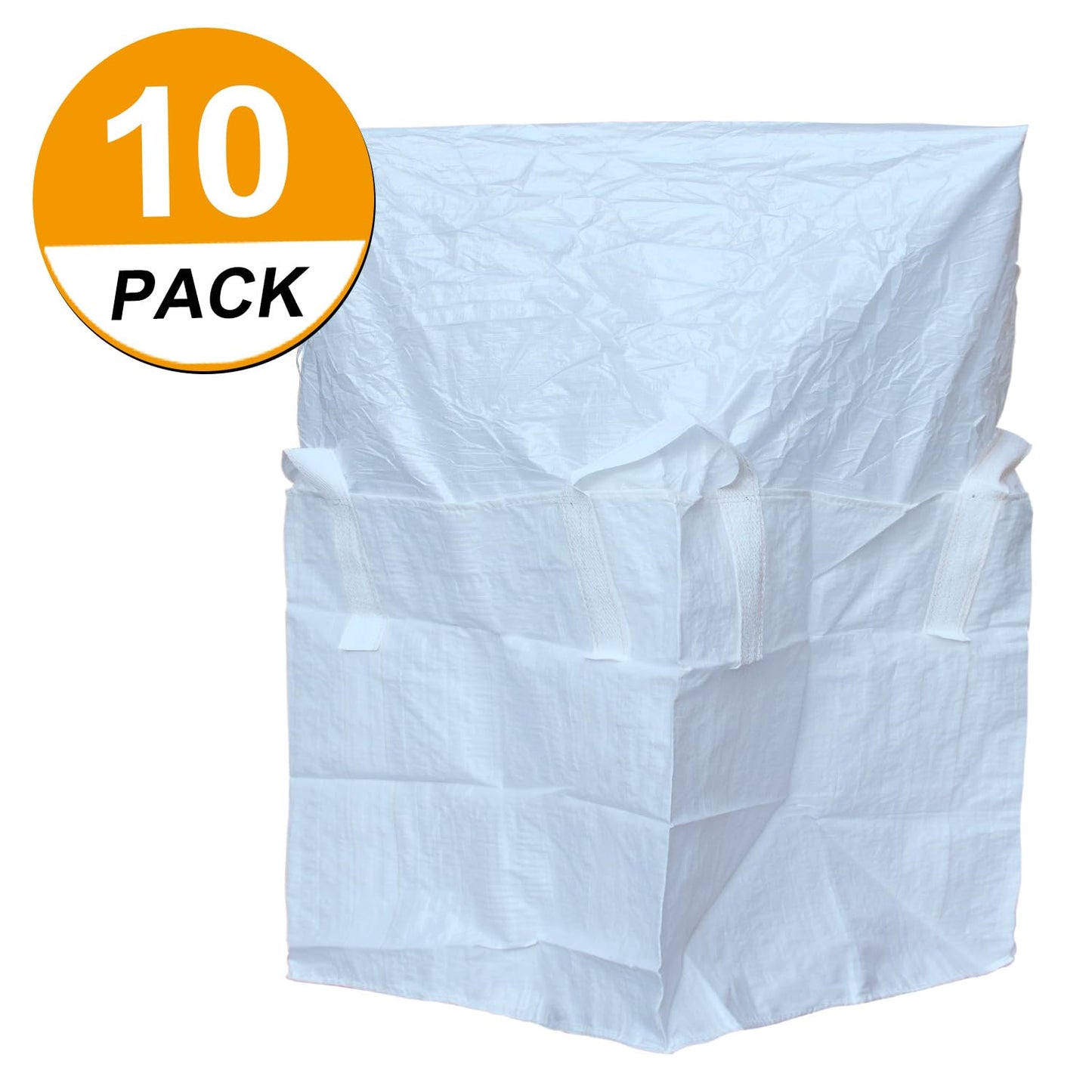 CFKJ 10 Pack FIBC Bulk Bag, 1 One Ton Bag, 35" L x 35" W x 43" H, 2200lbs SWL, Duffle Top Flat Bottom Four Loop FIBC Big