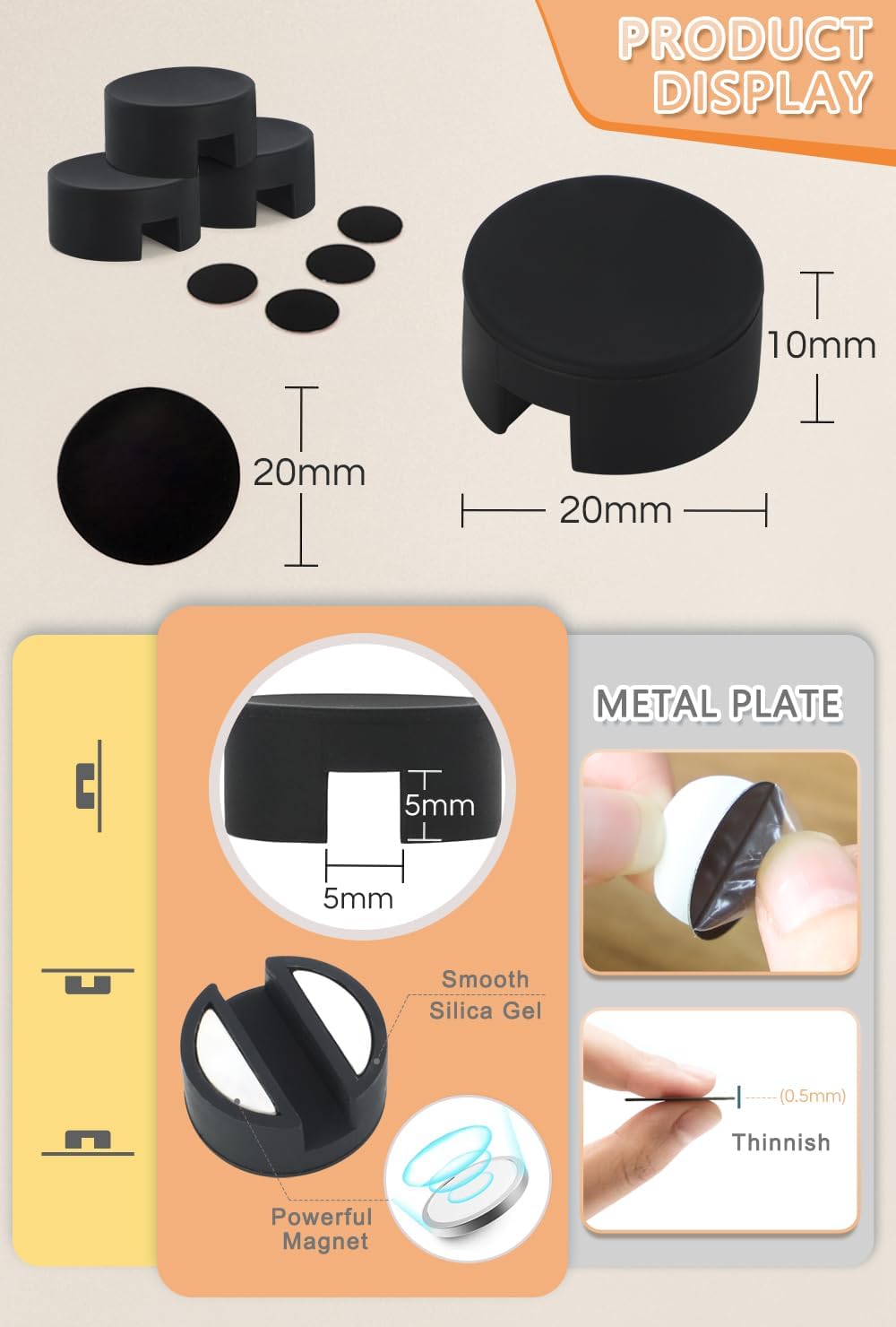 Maveek 5 Pcs Magnetic Cord Holder Cable Management, Strong Cable Clips Magnets Metal Plate, Adhesive Wire Organizers
