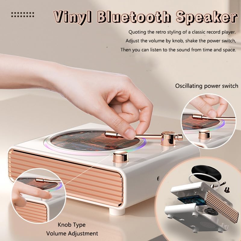 Strackvial Retro Bluetooth Speaker, Wireless Speakers with Bluetooth Desktop Music Player, Portable Record Player