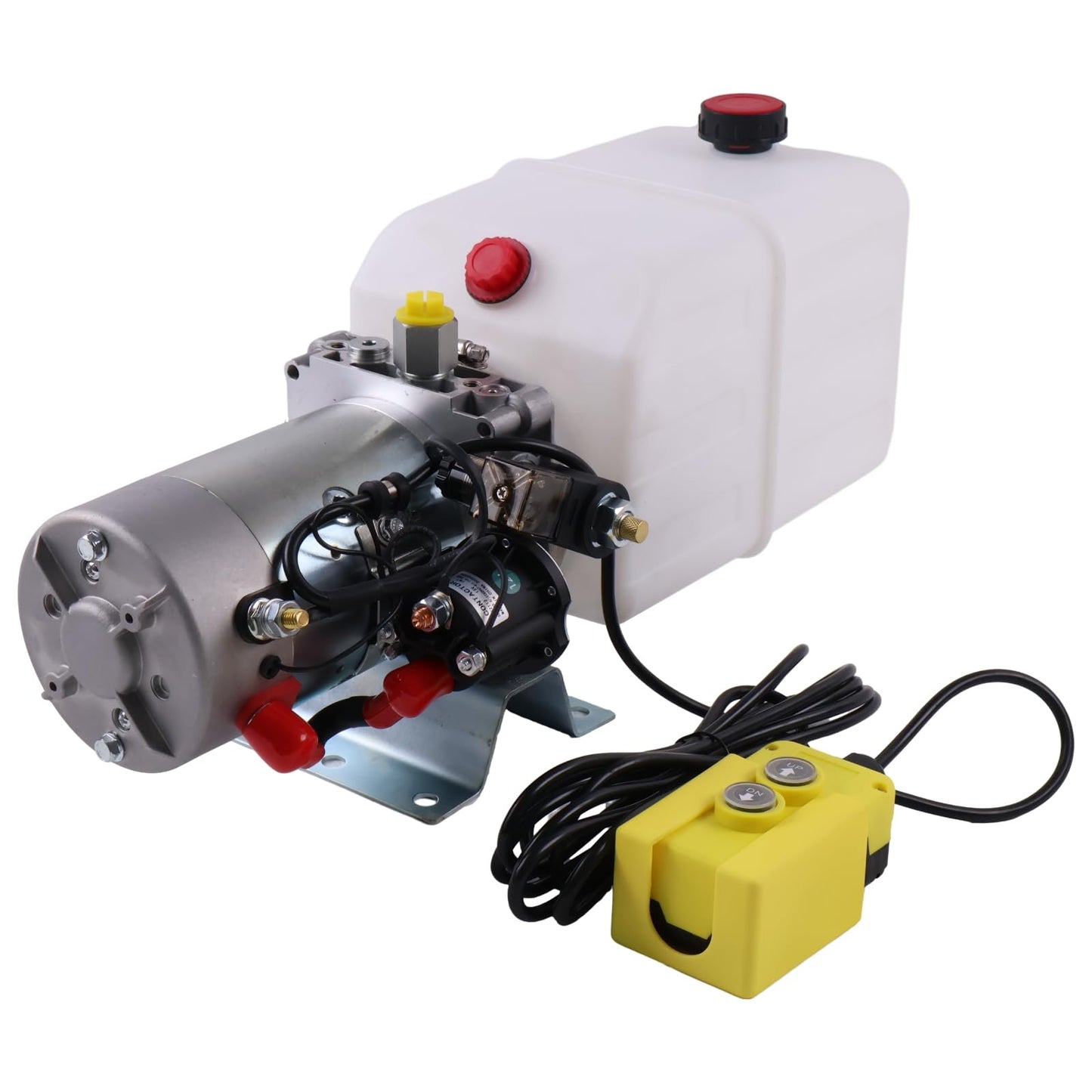 Solarhome 12V DC Single Acting Hydraulic Power Unit 6 Quart Plastic Tank with Remote Control 4.5" 2500PSI 3000PSI SAE 8 Ports Compatible with Dump Trailer and Car Lifting