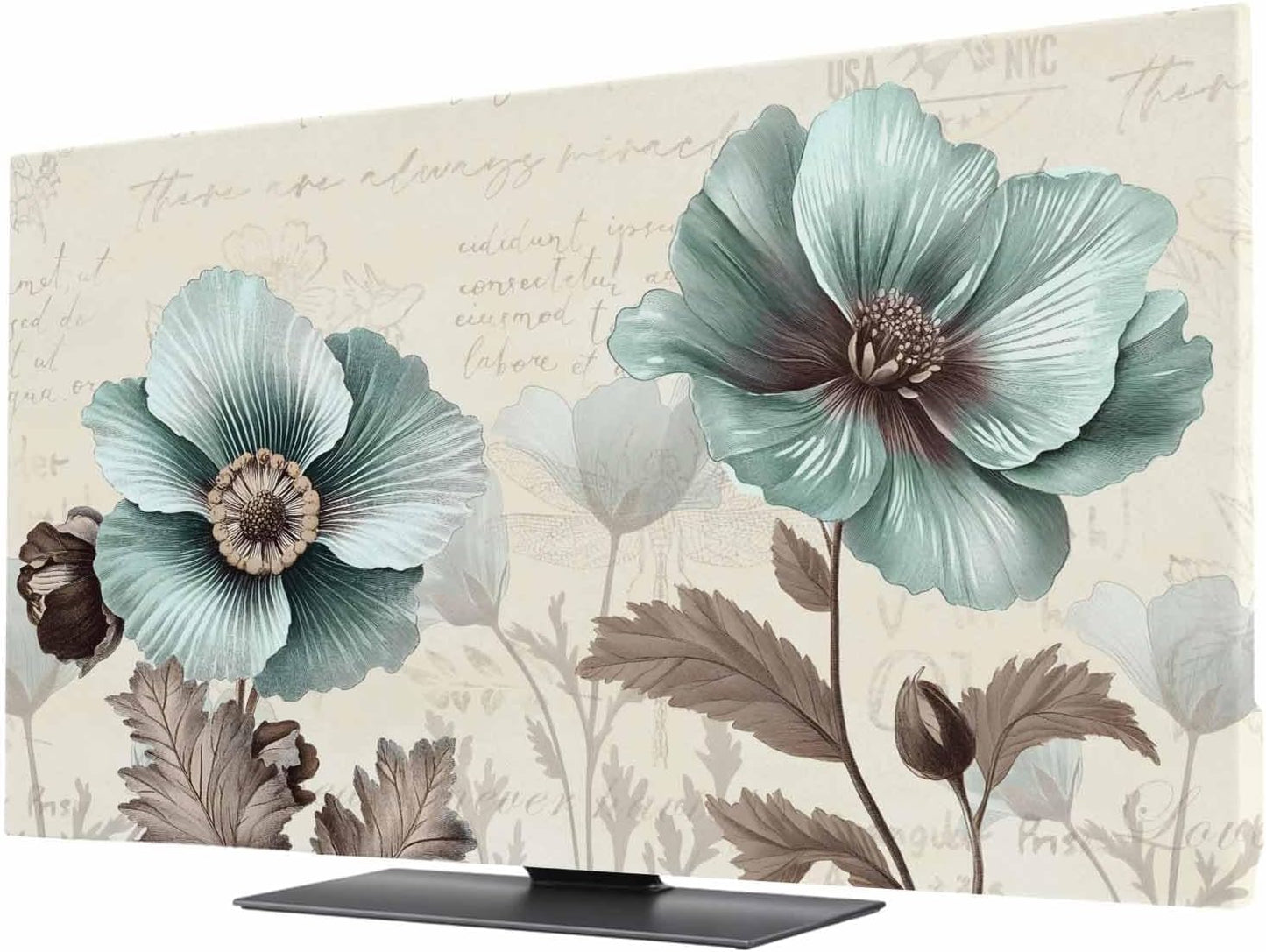 Singingin 85 Inch, Victorian Style TV Dust Cover Vintage Blue Flowers Broccoli Computer Monitor Cover Dustproof