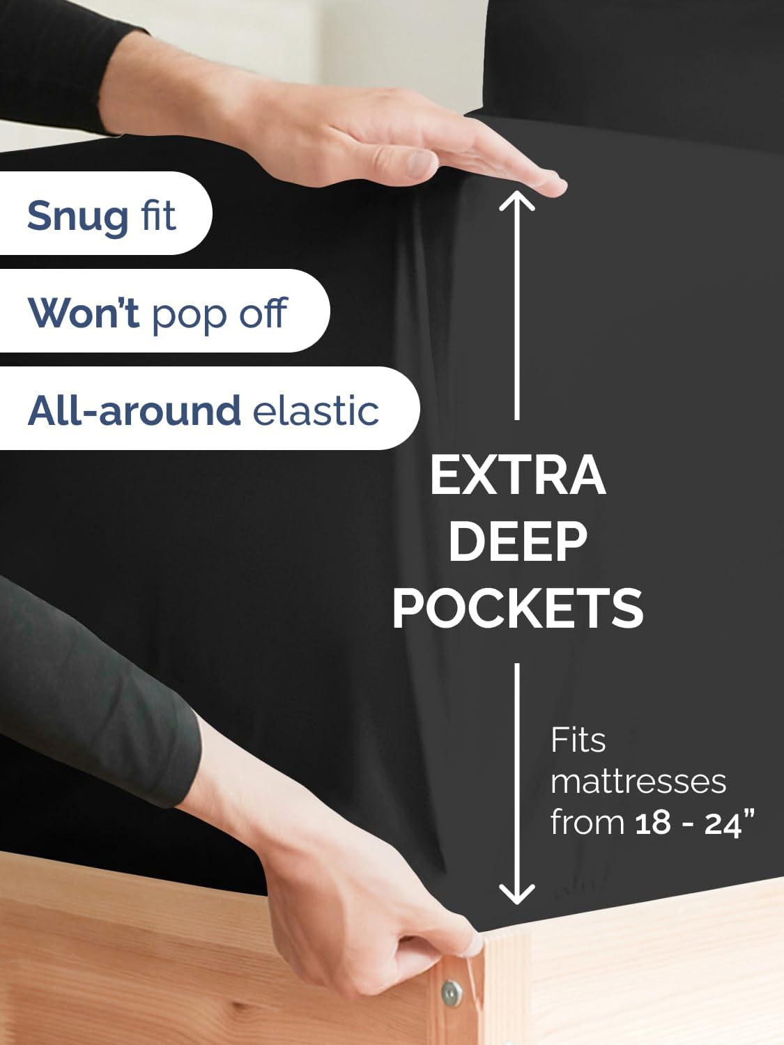 Skiennix Extra Deep King Sheet Set | 6-Piece Breathable Cooling Bedding - Luxurious, Soft, Wrinkle-Free - Black