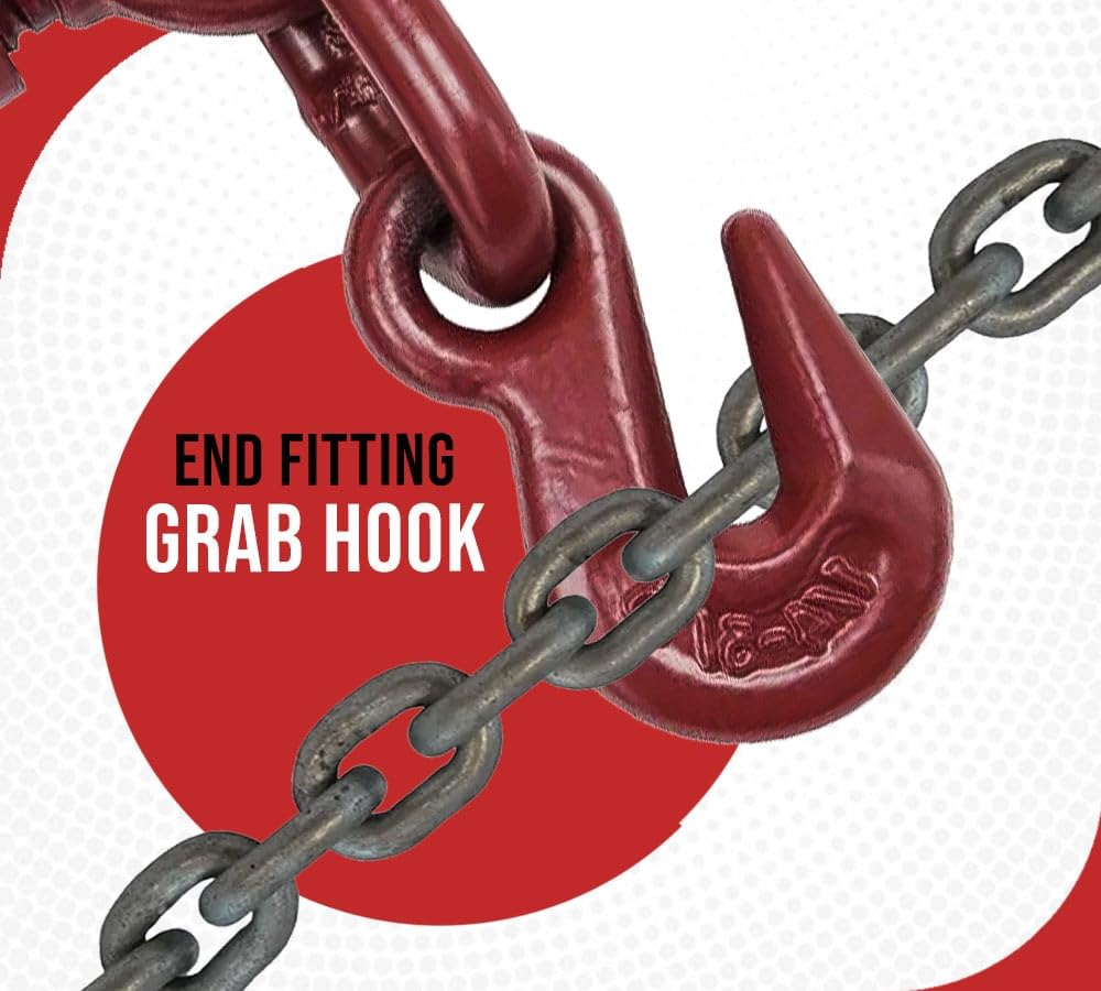 (4 Pack) Mytee Products 3/8"-1/2" Heavy Duty Ratchet Lever Load Binder w/Grab Hooks 9,200 Lbs Working Load Limit | Tie Down Hauling Chain Binders for Flatbed Truck Trailer