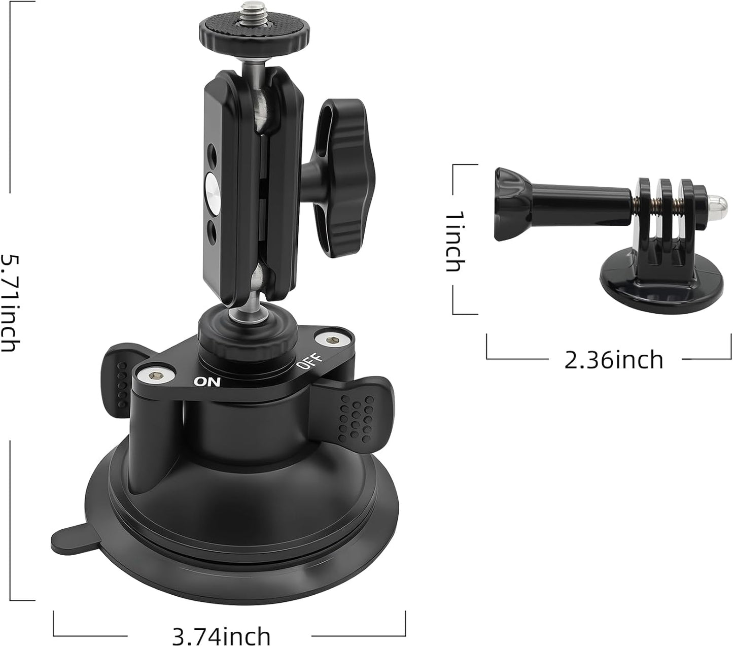 LSYRIA 1/4" 360 Insta360 X3, Double Layer Suction Cup Mount with Double Ball Head Magic Arm, Screw Rotating Camera