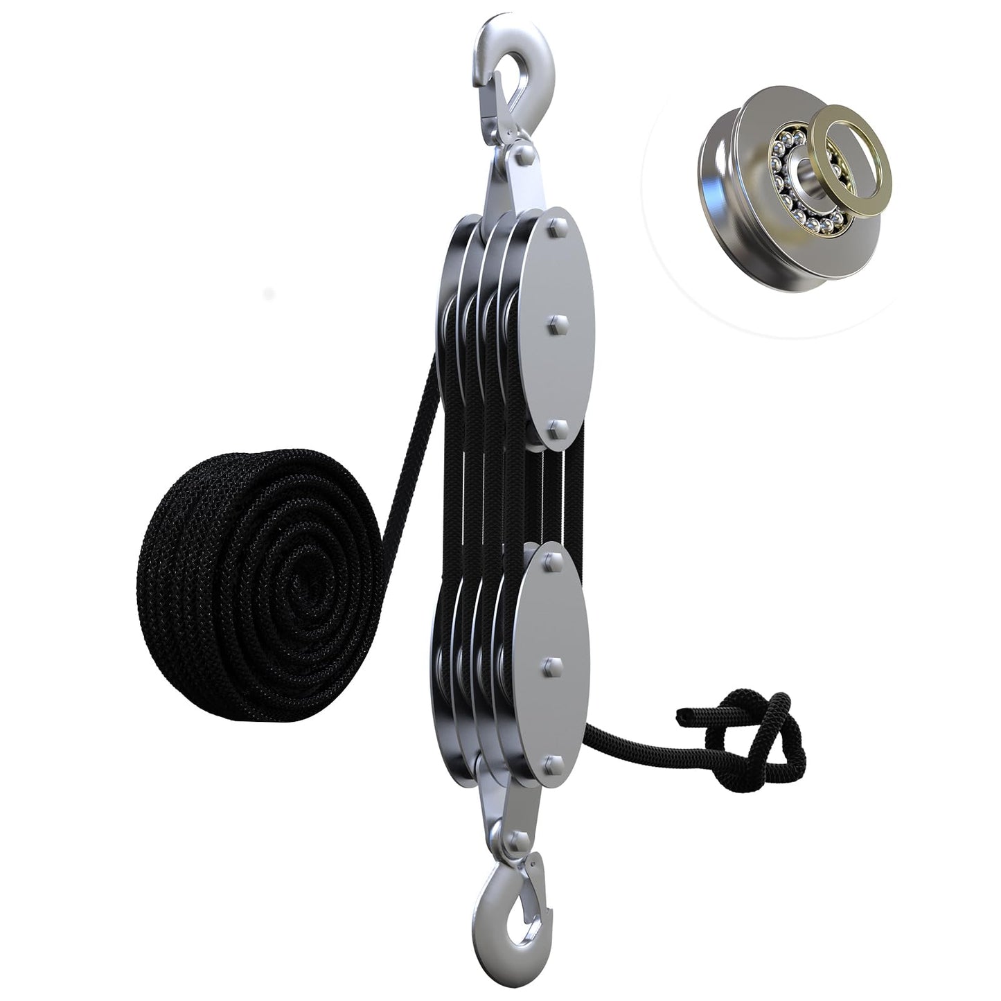 YATOINTO Rope Hoist Pulley System with Metal Bearing, 4400LB Pulley Block and Tackle, 8:1 Lifting Power 65ft, Heavy Duty Pulley Block for Hunting Lifting Heavy Objects Garage Warehouses Building