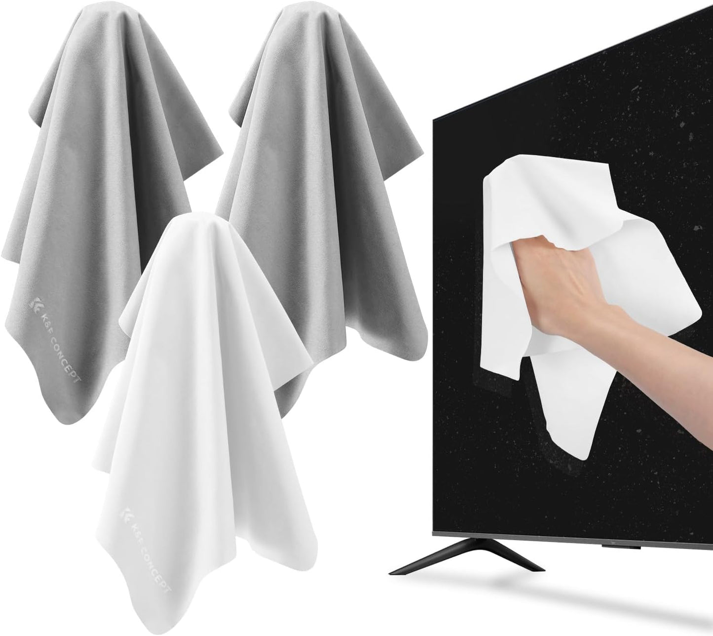 3 Pack 12x12inWashable Headsets, K&F Concept Microfiber Lens Cleaning Cloths Reusable Vacuum Wrapped Glasses