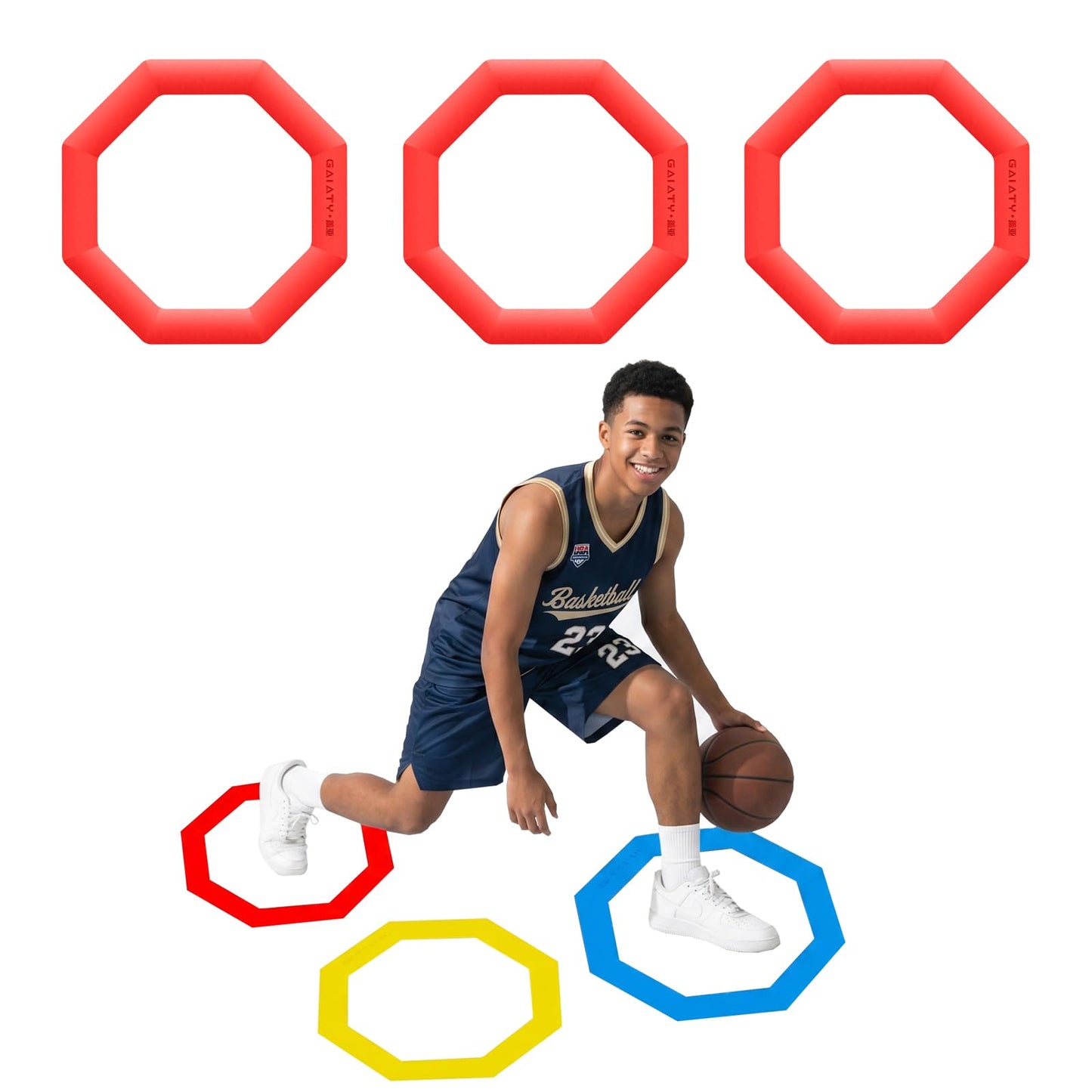 bibahala Agility Rings 3 Pcs Suitable for Sports & Fitness Step Training, Non-Slip Silicone Speed Training Rings with 192 Suction Cups, Training Equipment for Basketball Soccer Street Dance (Red)