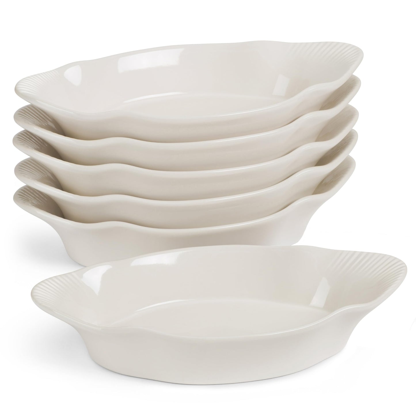 Au Gratin Baking Dishes, by Kook, Mini Casserole Dish, Set of 6, for Banana Split, Oven and Microwave Safe, Dishwasher Safe, Ceramic Dishes, Lasagna & Cobblers, Individual Serving, 12 oz (Ivory)