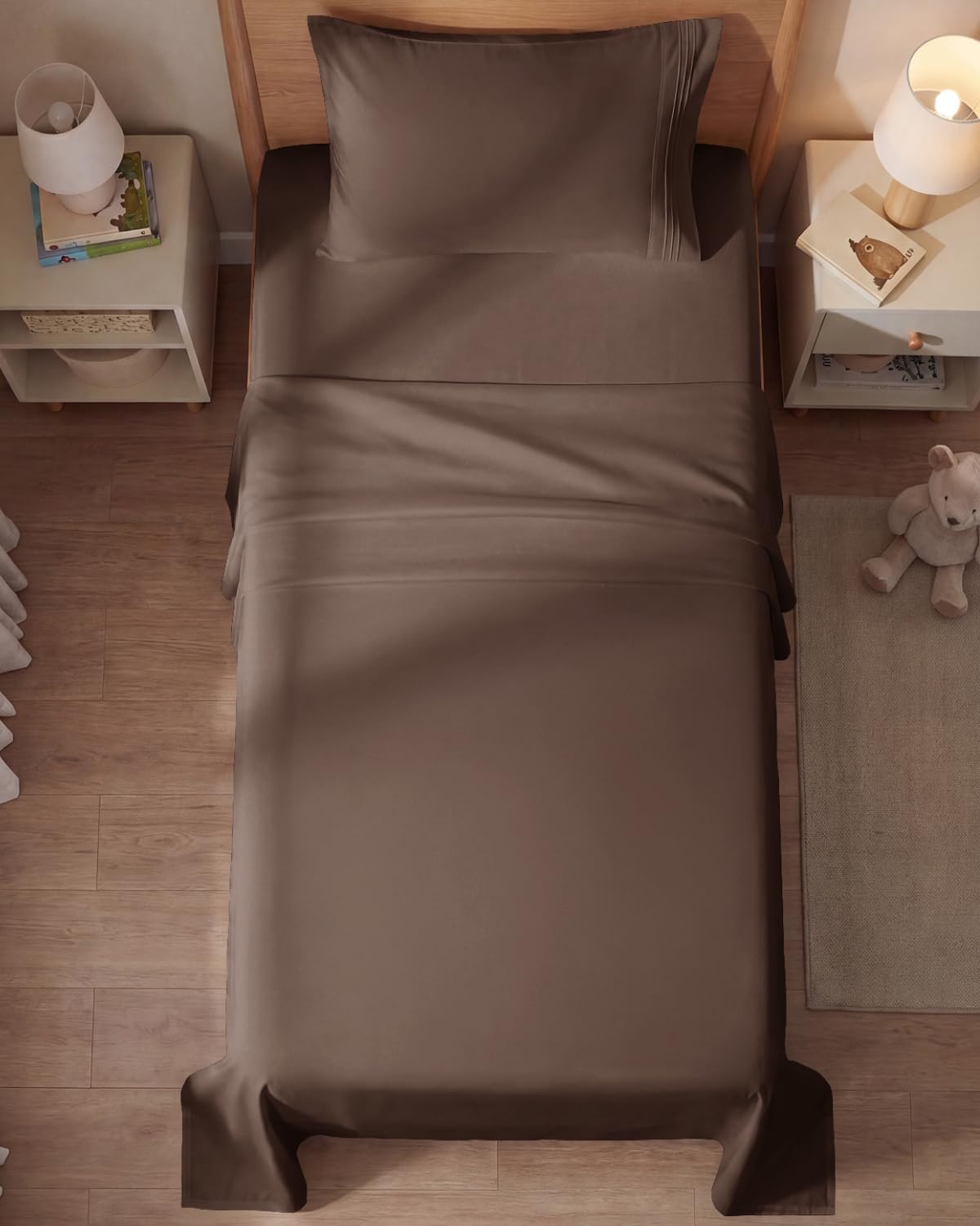 Skiennix Twin Size 3-Piece Sheet Set - Ultra-Soft, Breathable & Cooling Bedding - Deep Pockets, Oeko-Tex Certified - Brown
