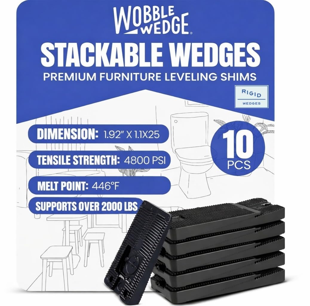Wobble Wedge Rigid Plastic Shims, Heavy Duty Black 10-Pack, 2000 lbs Load Capacity, Made in USA Industrial Leveling Tools for Machinery & Commercial Equipment