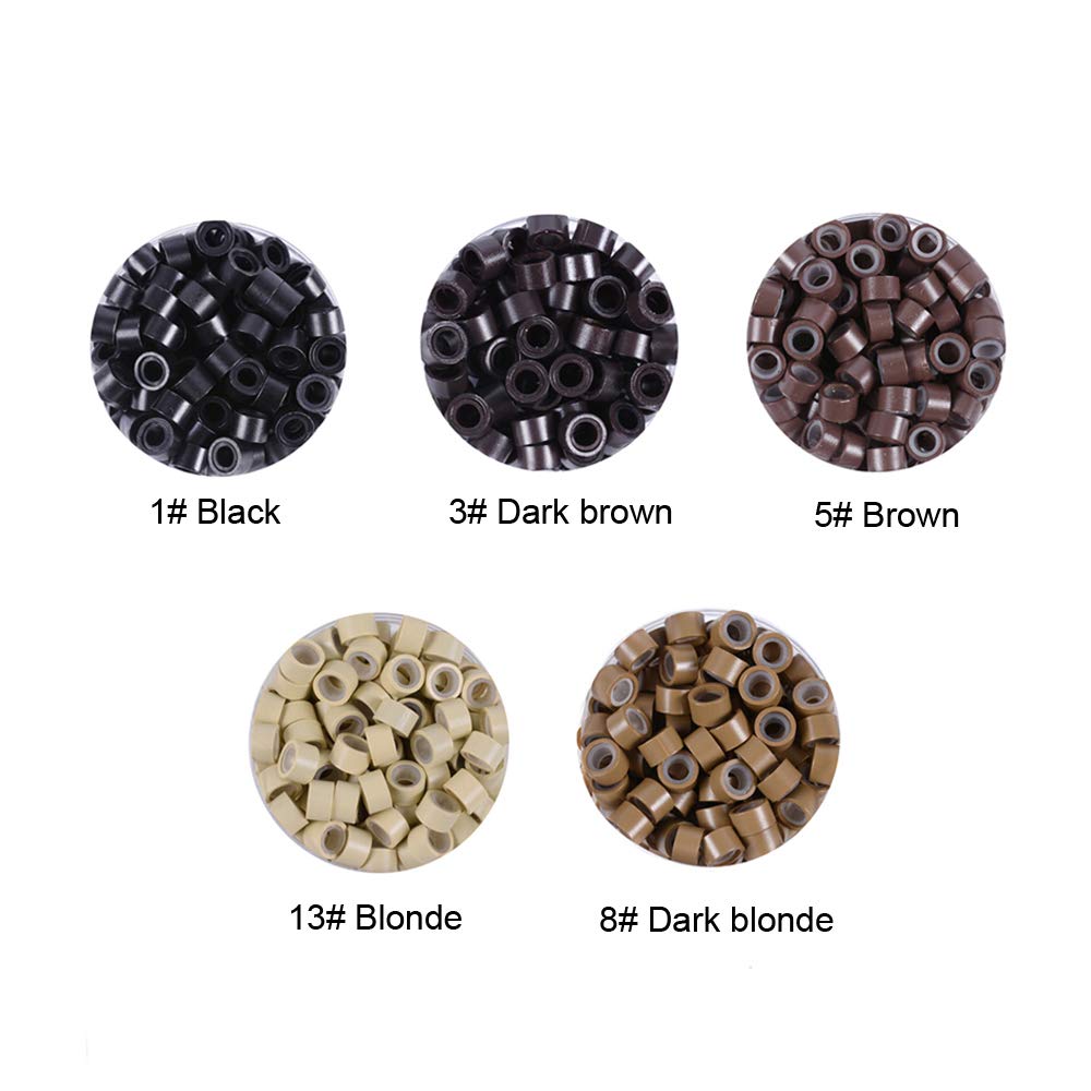 1000 Pcs Silicone Micro Rings Hair Extensions Tools Kit: Three-hole Hair Pliers, Micro Pulling Hook Needle, Loop Threader and Silicone Micro Links Rings Beads (5 Colors)