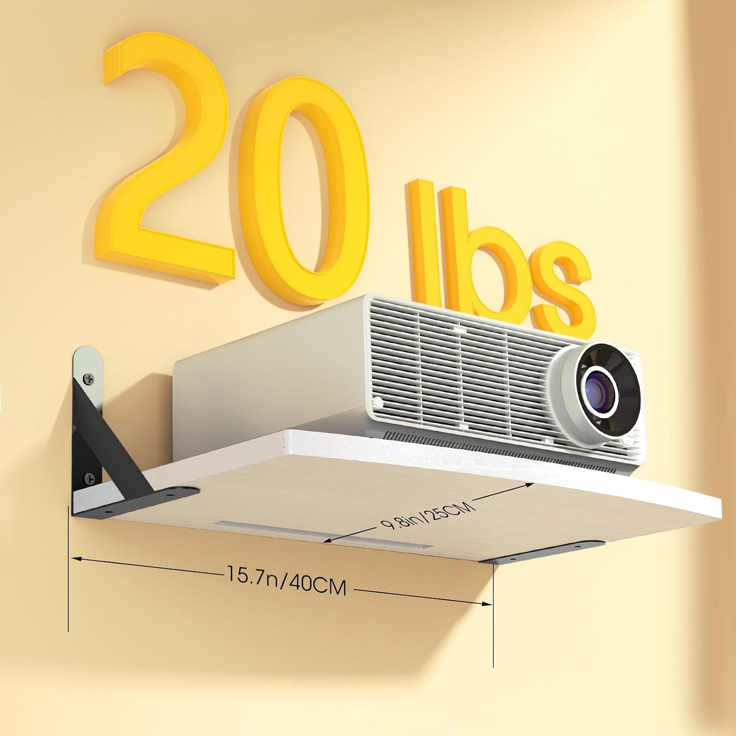 15.7 9.8 inch DAWASAPAT Projector Wall Mount Floating Shelf, * White Mini Shelf Stand/Rack Holder/Router Shelf Modem