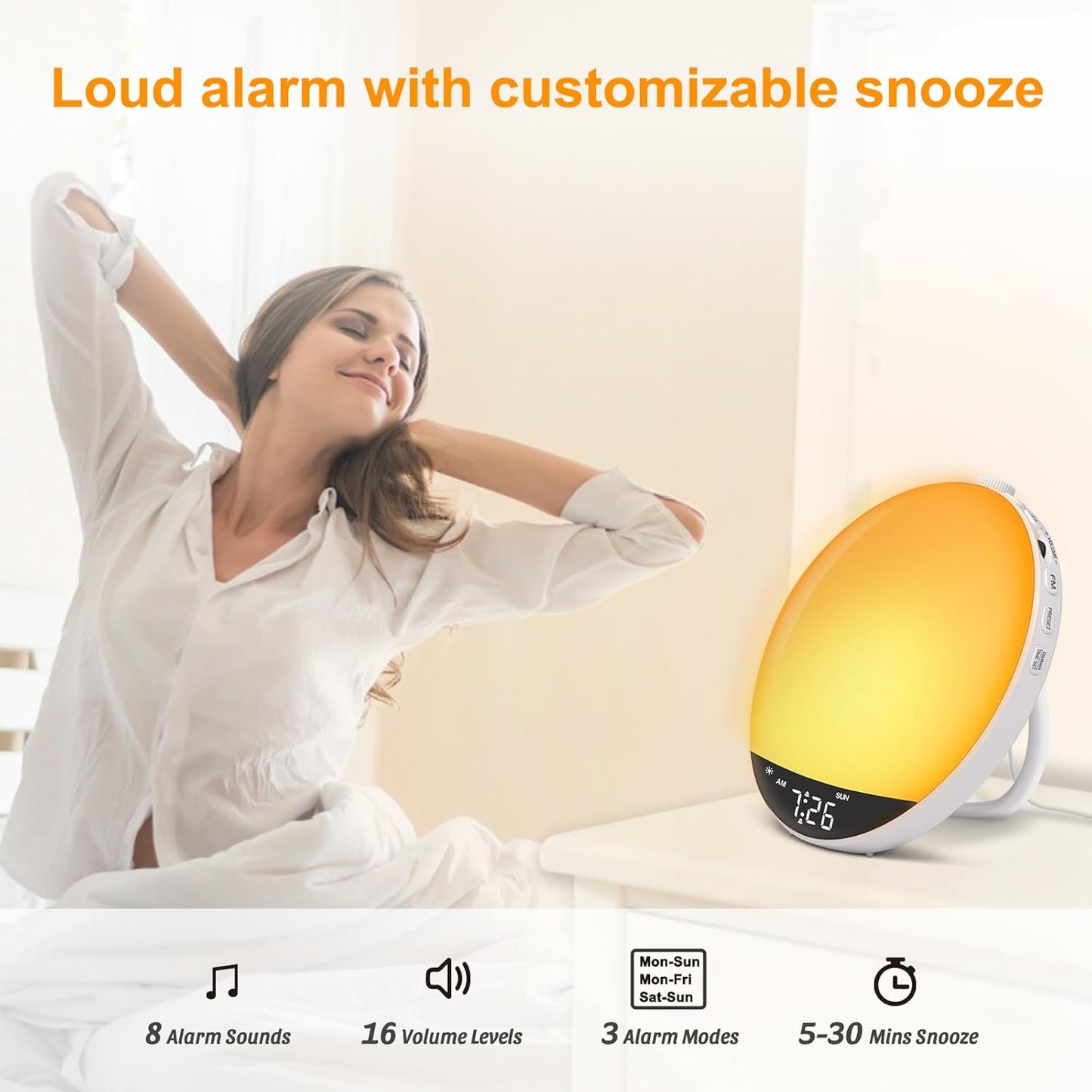 Dimmable DreamSky Sunrise Alarm Clock Radio for Bedroom - Wake up Light Alarm Clock for Kids Heavy Sleepers Adults