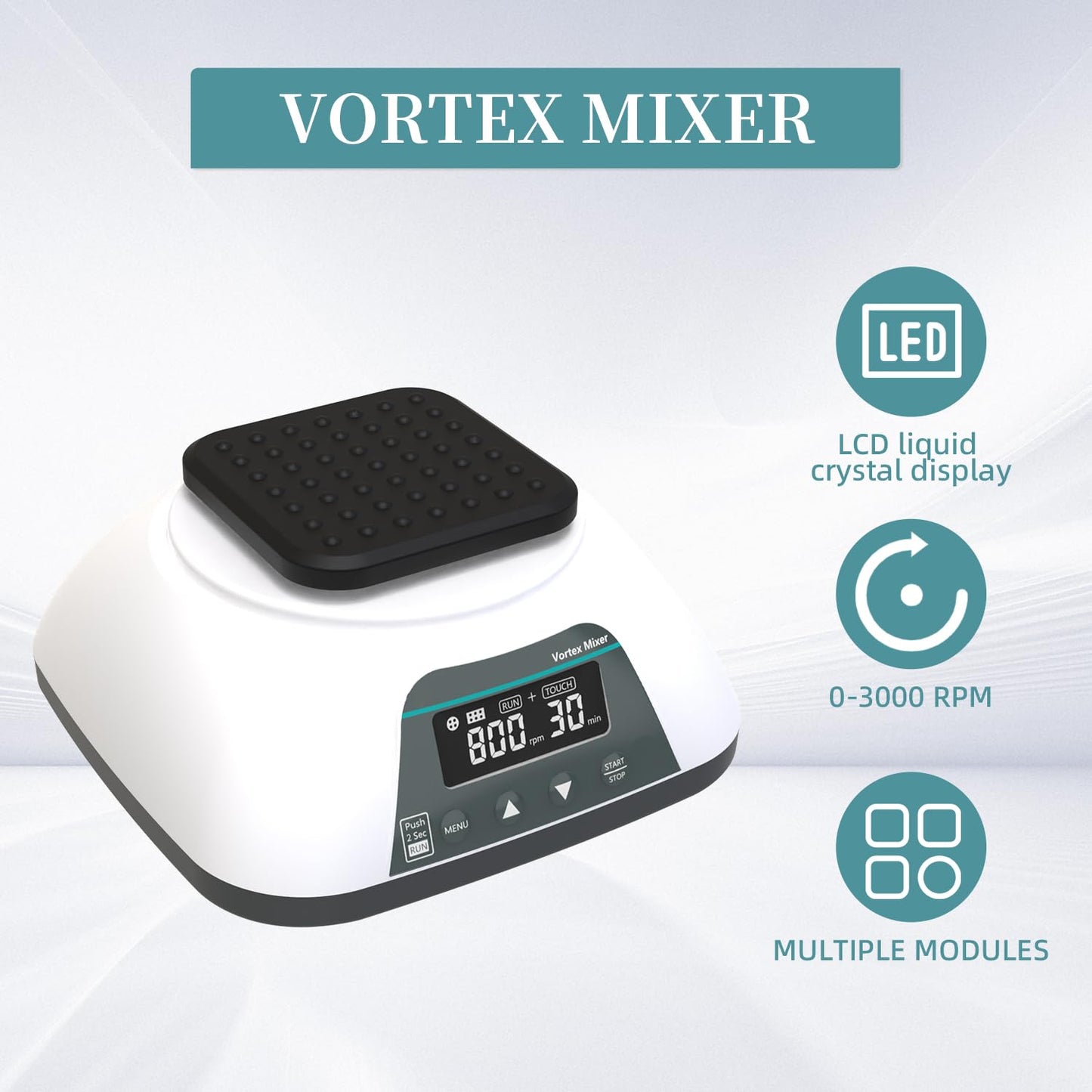 LABHOUSE Digital Vortex Mixer Shaker 0-3000 RPM Touch & Continuous Function W/ 7 Modules for Lab Tube Paints Polish Eyelash Adhesives Mixing(Timable)