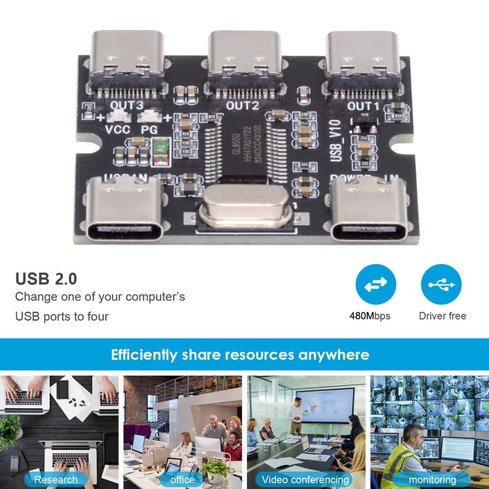 cablecc 2.0 1-to-3 3-Port USB-C HUB PCBA USB-C to hub Board Power Supply (Without housing) Type-C for Keyboard Mouse