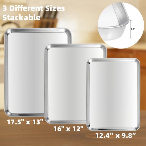 Heavy-Duty Stainless Steel Baking Sheet Set by [Brand Name] - 3 Versatile Sizes for Perfect Cookies | 12, 16, 17.5 Inch