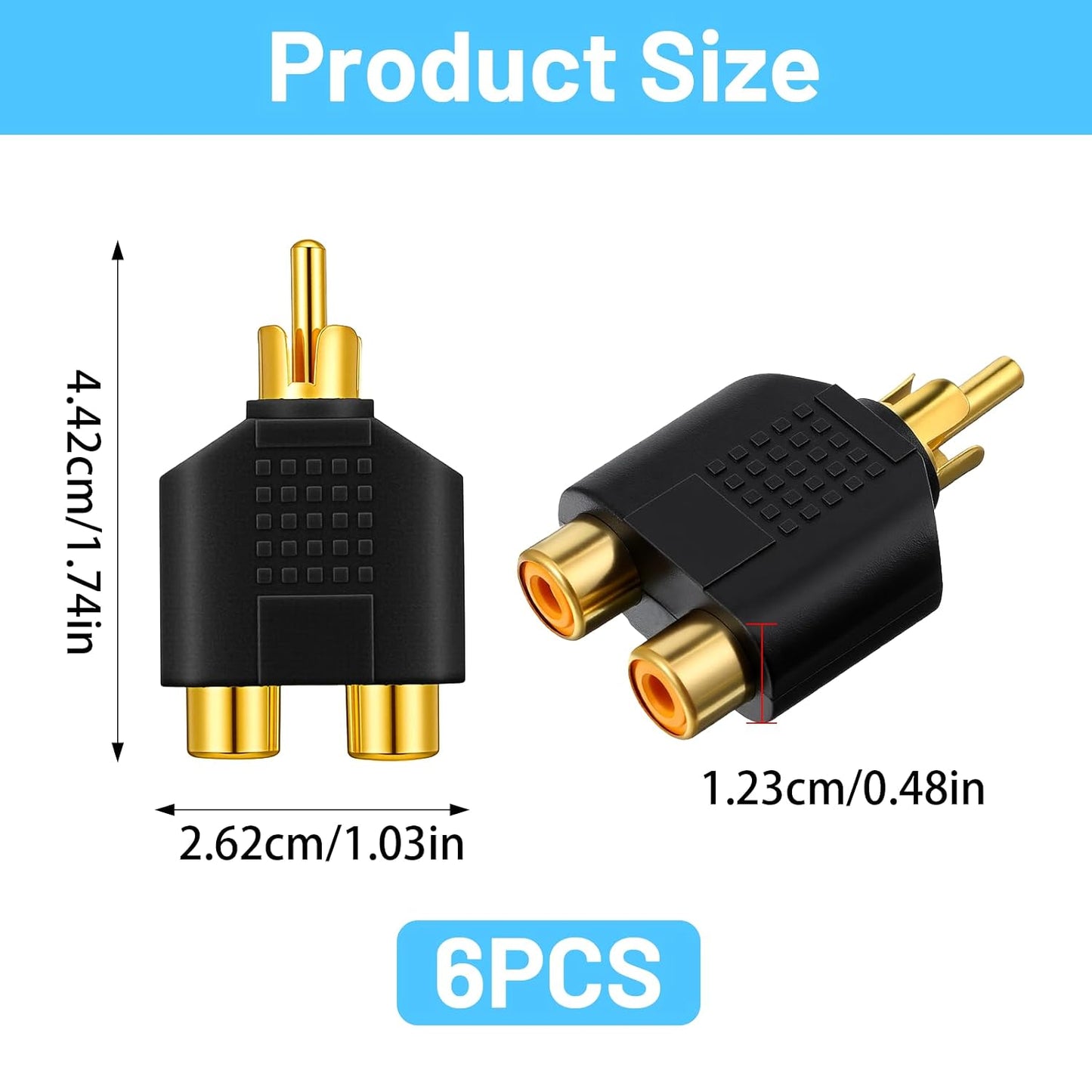 Xyembu 6Pcs 1 2 RCA Y Splitter Adapter Male Female Audio Video Y Splitter Adapters for Audio Video Av TV Cable