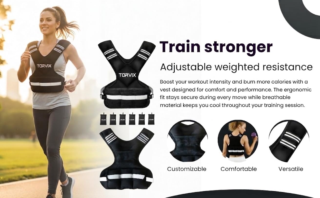 Adjustable Weighted Vest for Women and Men 6-15 lbs - Weight Vest for Walking, Weights for Workout Exercise Fitness Gym - Running Walking Training Vest with Reflective Strips & Pocket