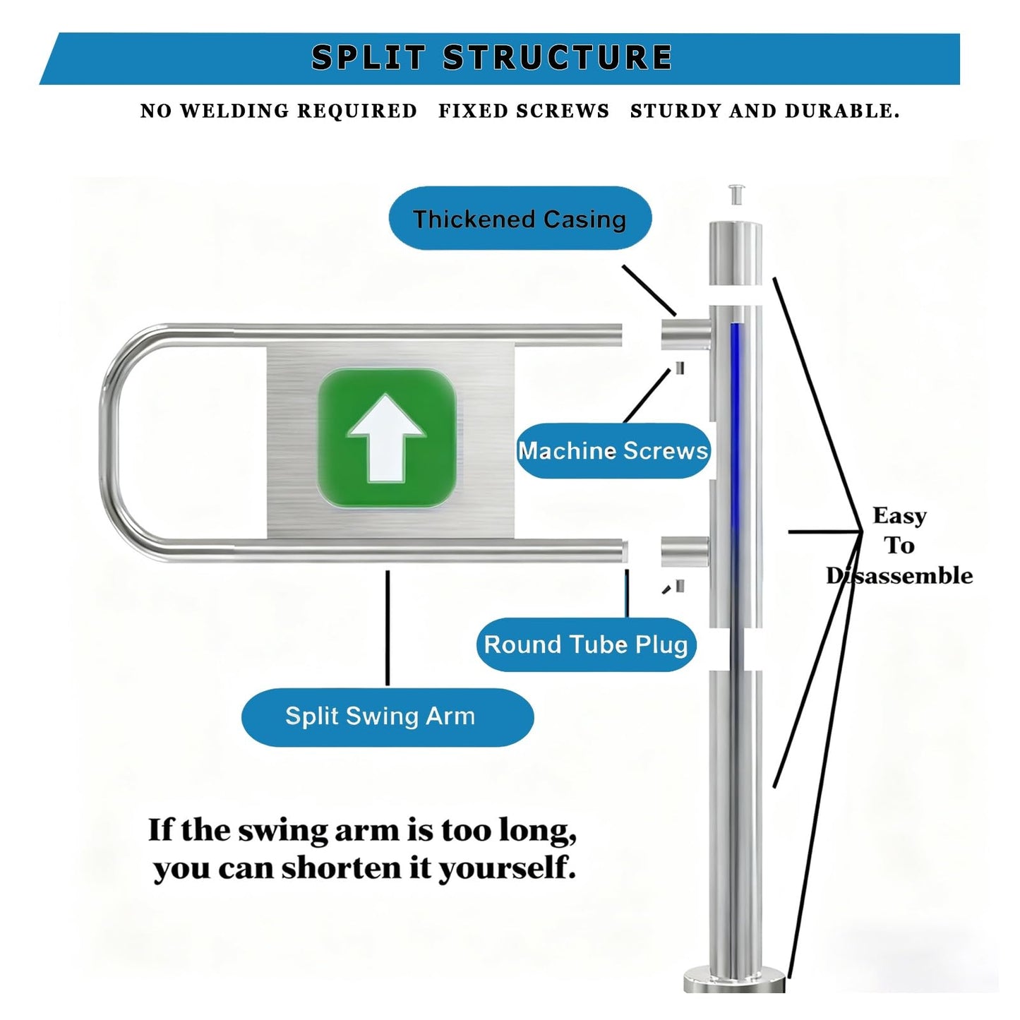 Manual 90° Pedestrian Gate, Automatic Closing Metal Double Door, One-Way Entry Security Turnstile for Supermarkets - Durable Silver 2.60m/23.6in Access Control Gate