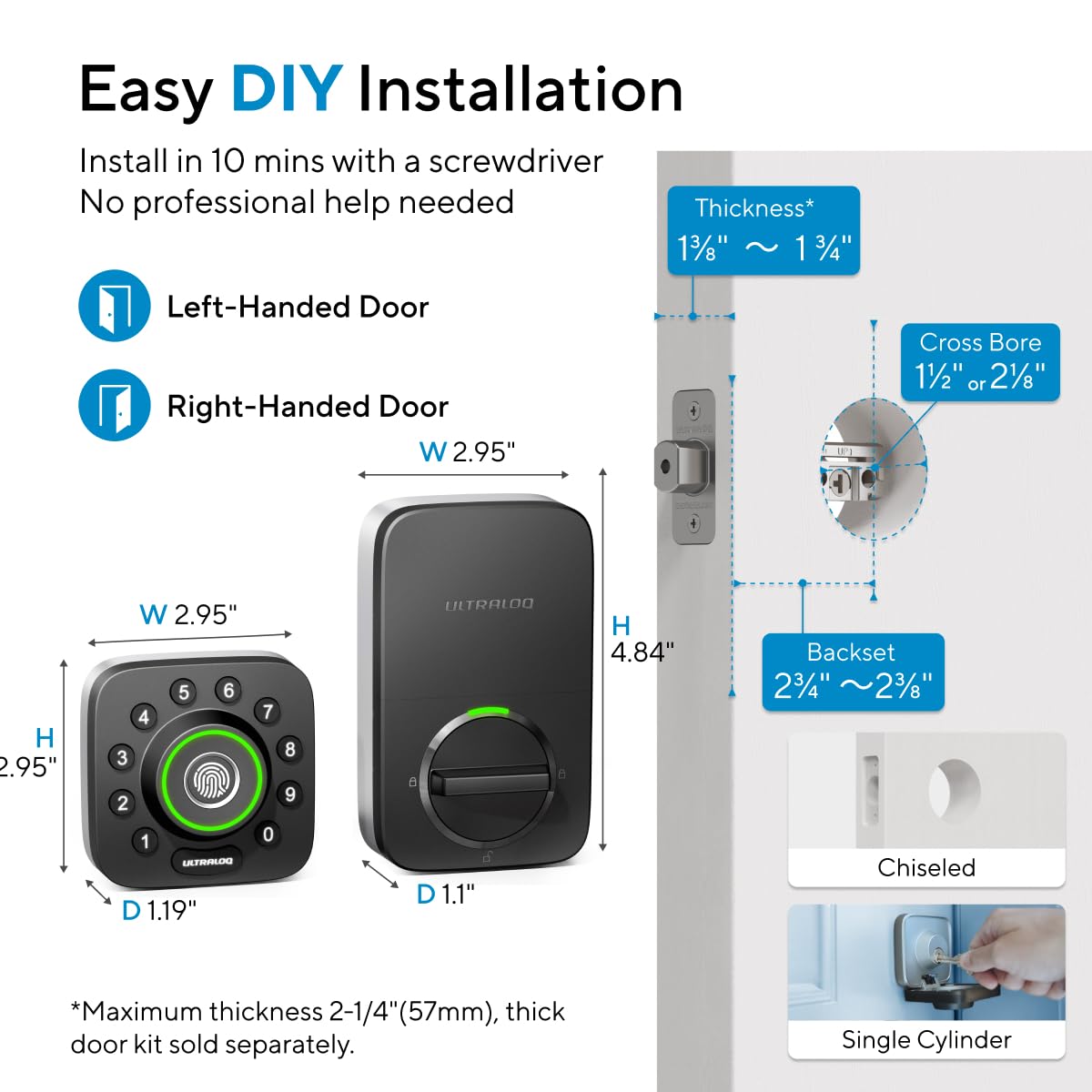 ULTRALOQ U-Bolt Pro WiFi Smart Lock with Door Sensor, Built in Wi-Fi Smart Deadbolt Lock for Front Door with Fingerprint ID, App Remote Control, Share Access, Auto Unlock, Auto Locking, Backlit Keypad