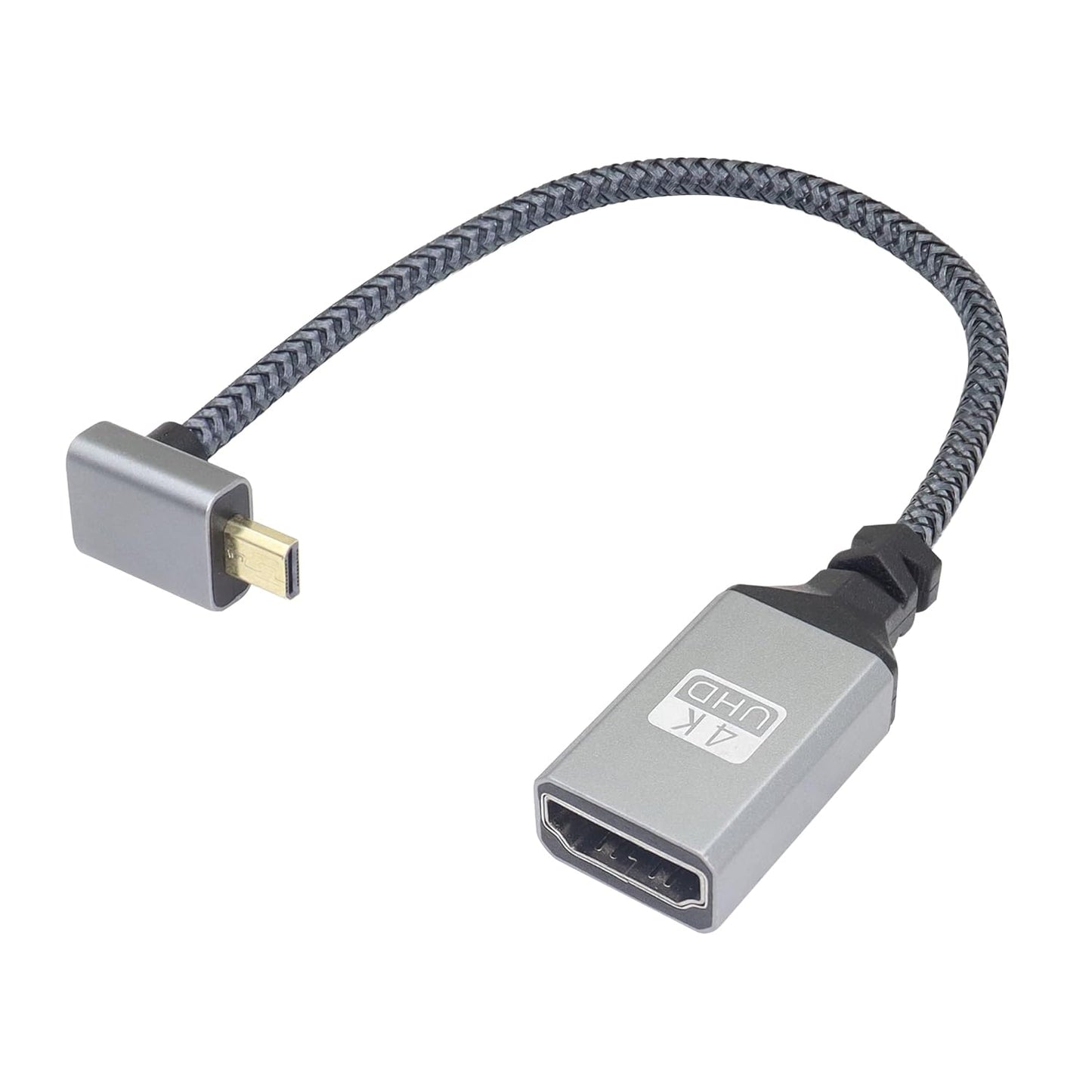 RIIEYOCA 4K Cable,90 4K etc.(20cm) Micro HDTV to HDTV Adapter Degree Up Angle Micro Male to Female Aluminum Short Nylon