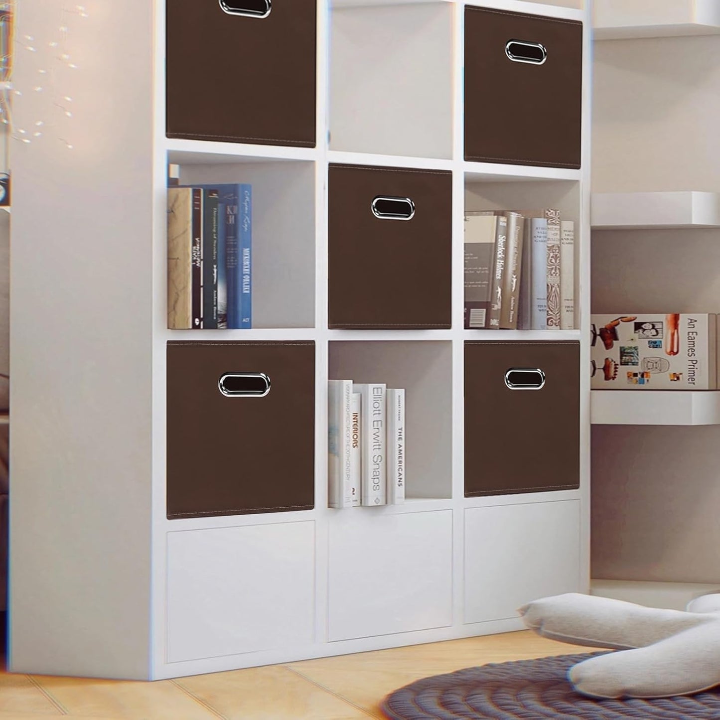 Skiennix Foldable Storage Cubes - Fabric Organizer Baskets with Dual Handles | Coffee Color