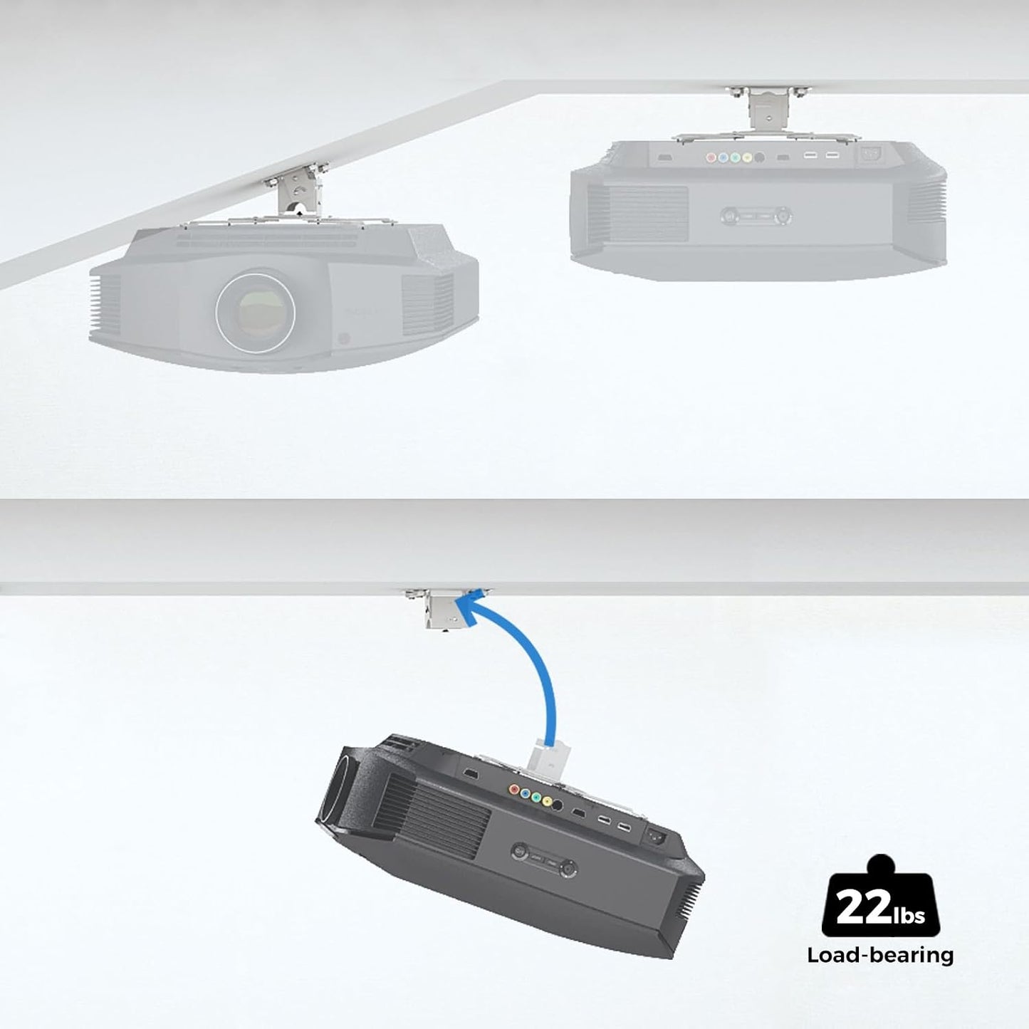 SCREEN PRO 22 lbs 360 30 3.3" Low Profile Projector Ceiling Mount Universal, Max Weight, Rotation Tilt | Universal