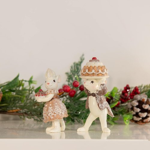 Braxio Gingerbread Mouse Figurine Set - Festive Christmas Decor for Tabletop & Tree | Collectible Ornaments