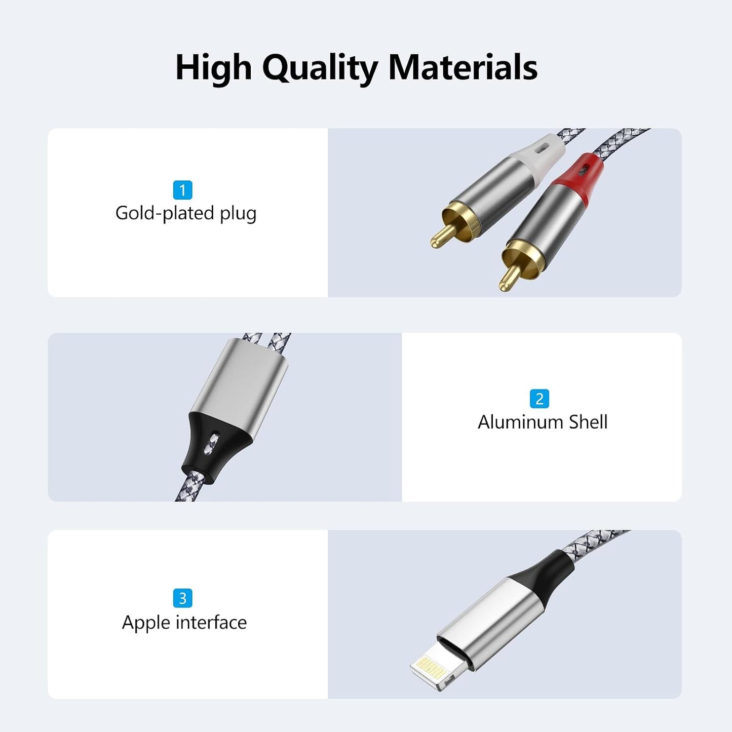 Liaoan Weiyu 2 2 MP3 Ligh-tning to RCA Stereo Adapter Cables, Lig-htning to RCA Audio Cables, Suitable for TVs