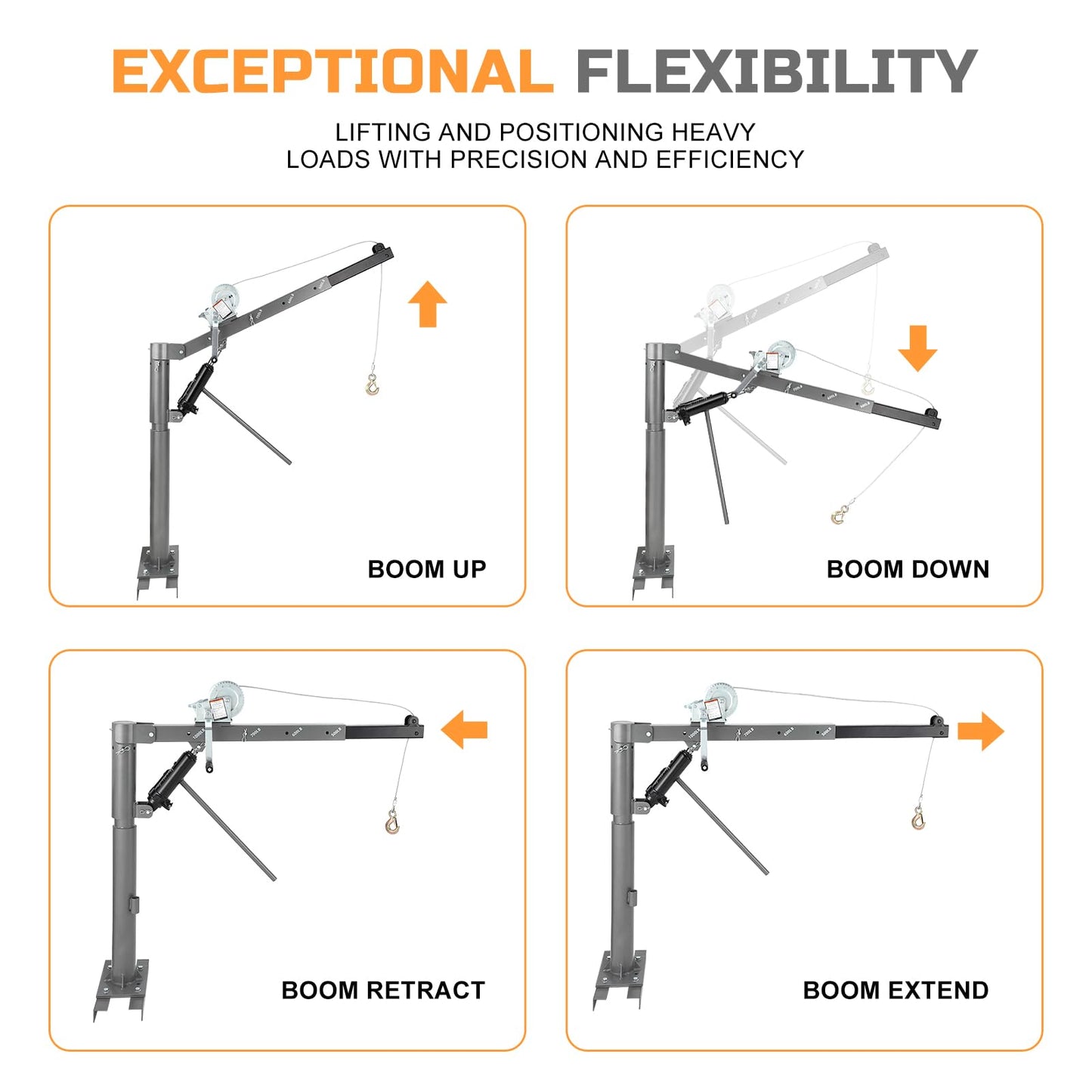 Pickup Truck Crane with Cable Winch, Truck Crane Hoist with 1000 lbs Capacity, Hydraulic Truck Crane with Four Capacity for 500 lbs/600 lbs/800 lbs/1000 lbs for Lifting Goods in Truck (Non-Electric)